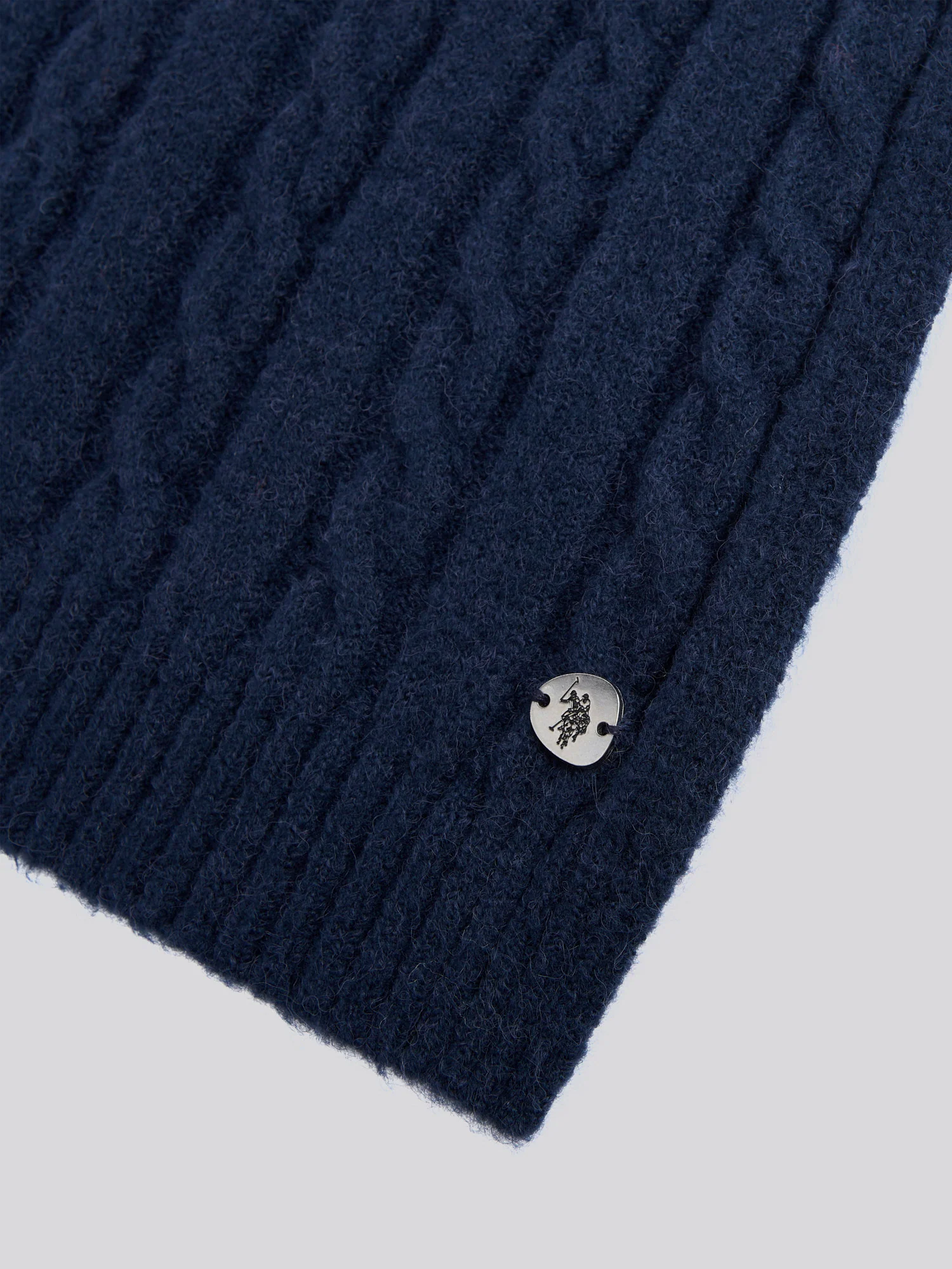 Womens Hanging Signature Cable Knit Scarf in Navy Iris - Image 3