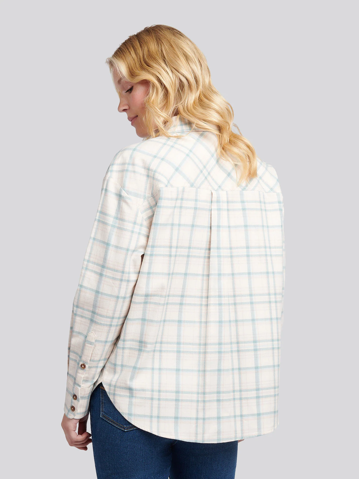 Womens Herringbone Check Pocketed Shirt in Natural - Image 4