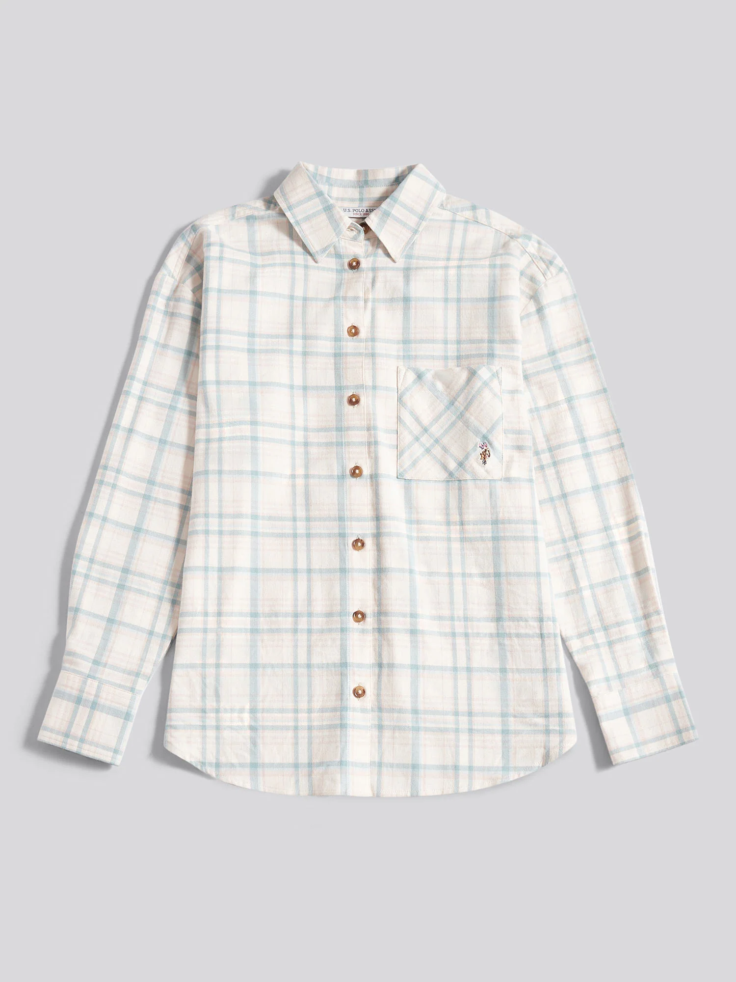 Womens Herringbone Check Pocketed Shirt in Natural - Image 6
