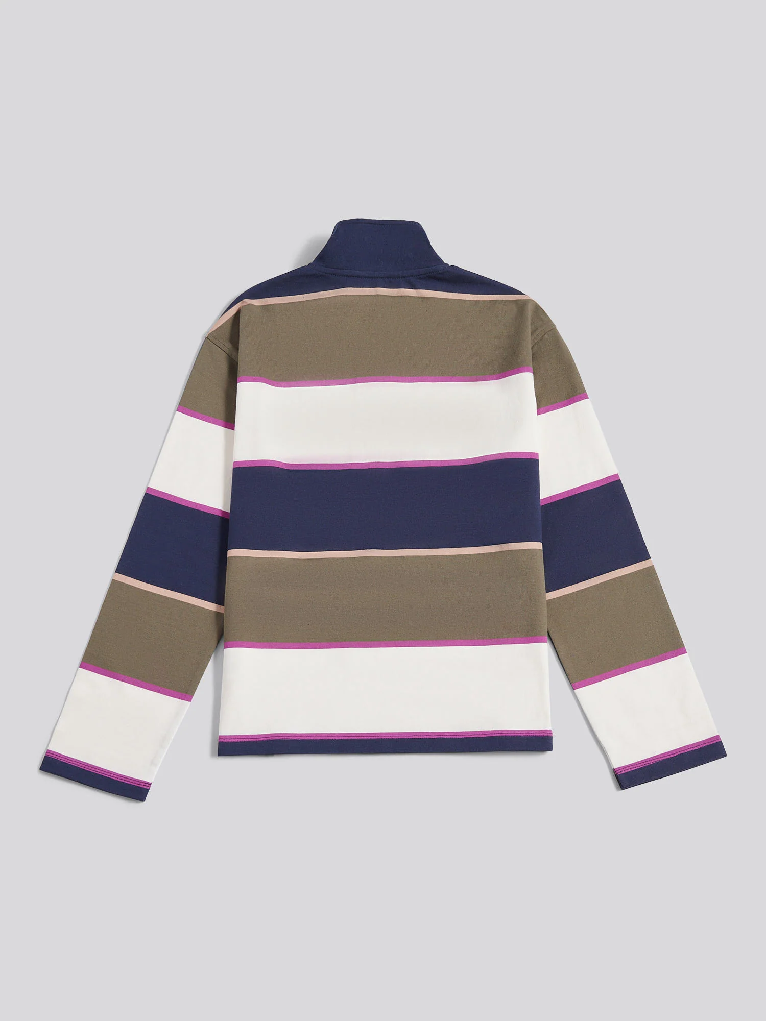 Womens Large Stripe Funnel Neck Rugby Shirt in Kalamata Green - Image 6