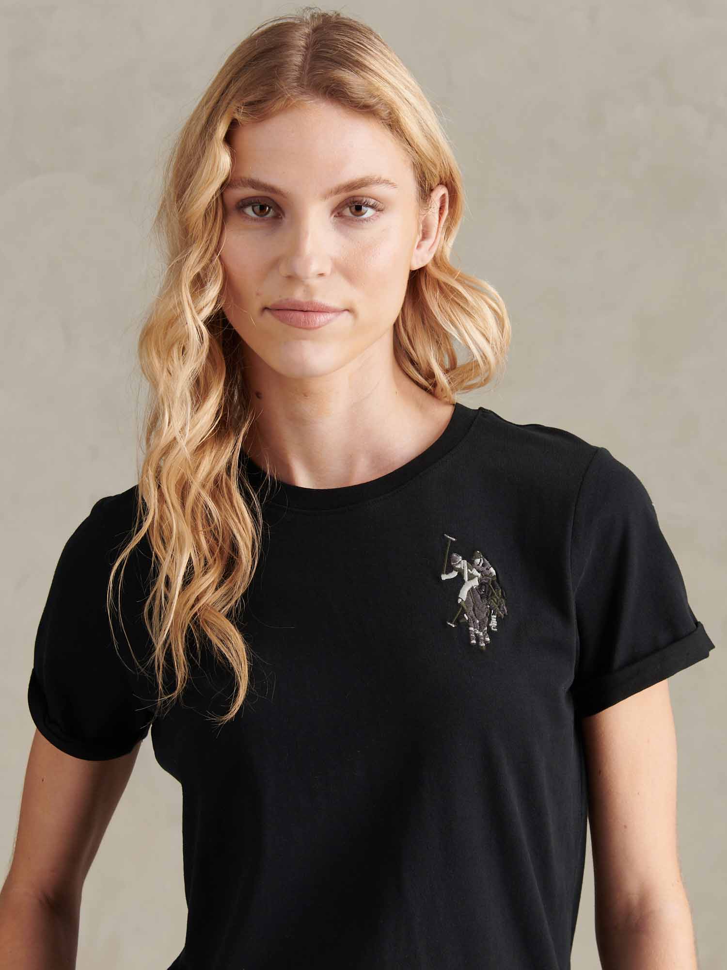 Womens Large Tonal Double Horsemen T-Shirt in Black - Image 2