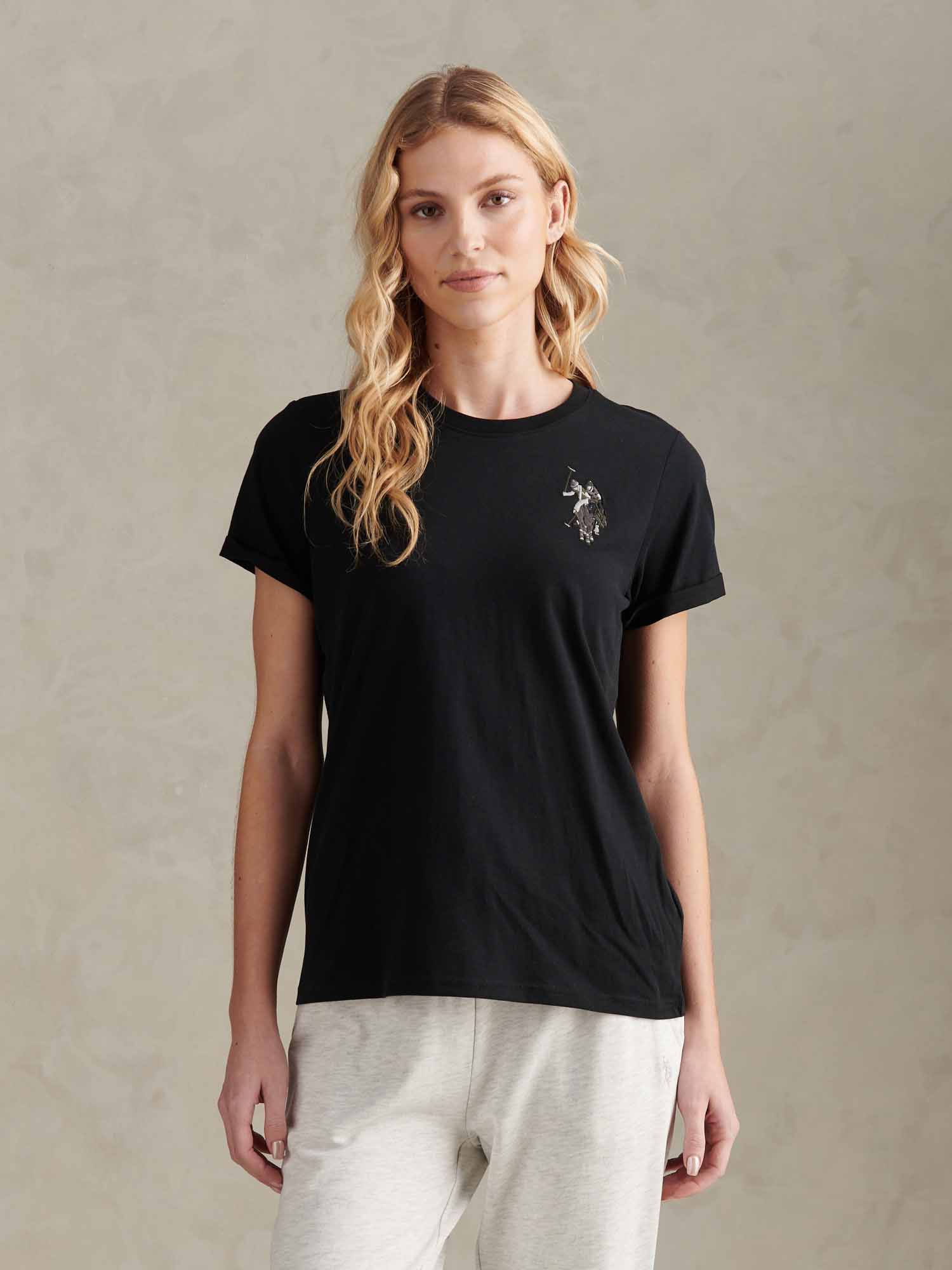 Womens Large Tonal Double Horsemen T-Shirt in Black - Image 5