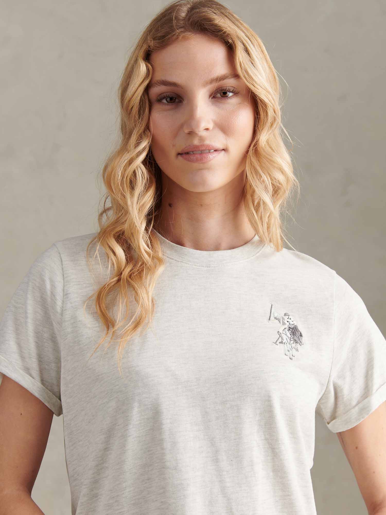 Womens Large Tonal Double Horsemen T-Shirt in Light Grey Marl WUP - Image 3