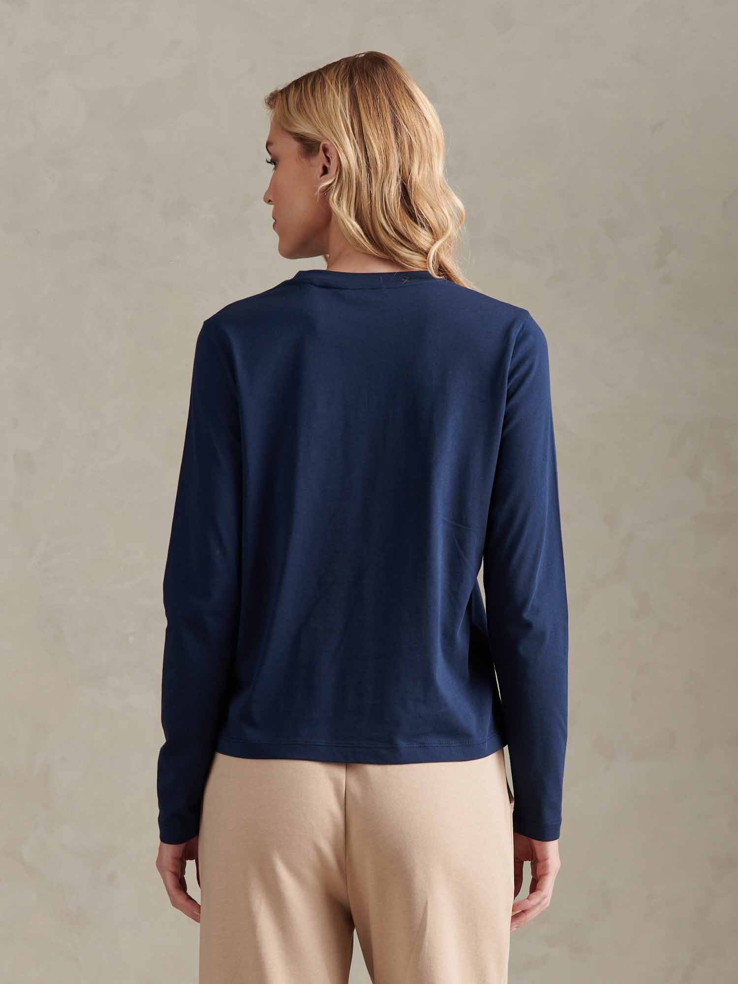 Womens Long Sleeve Pocket T-Shirt in Navy Iris - Image 4