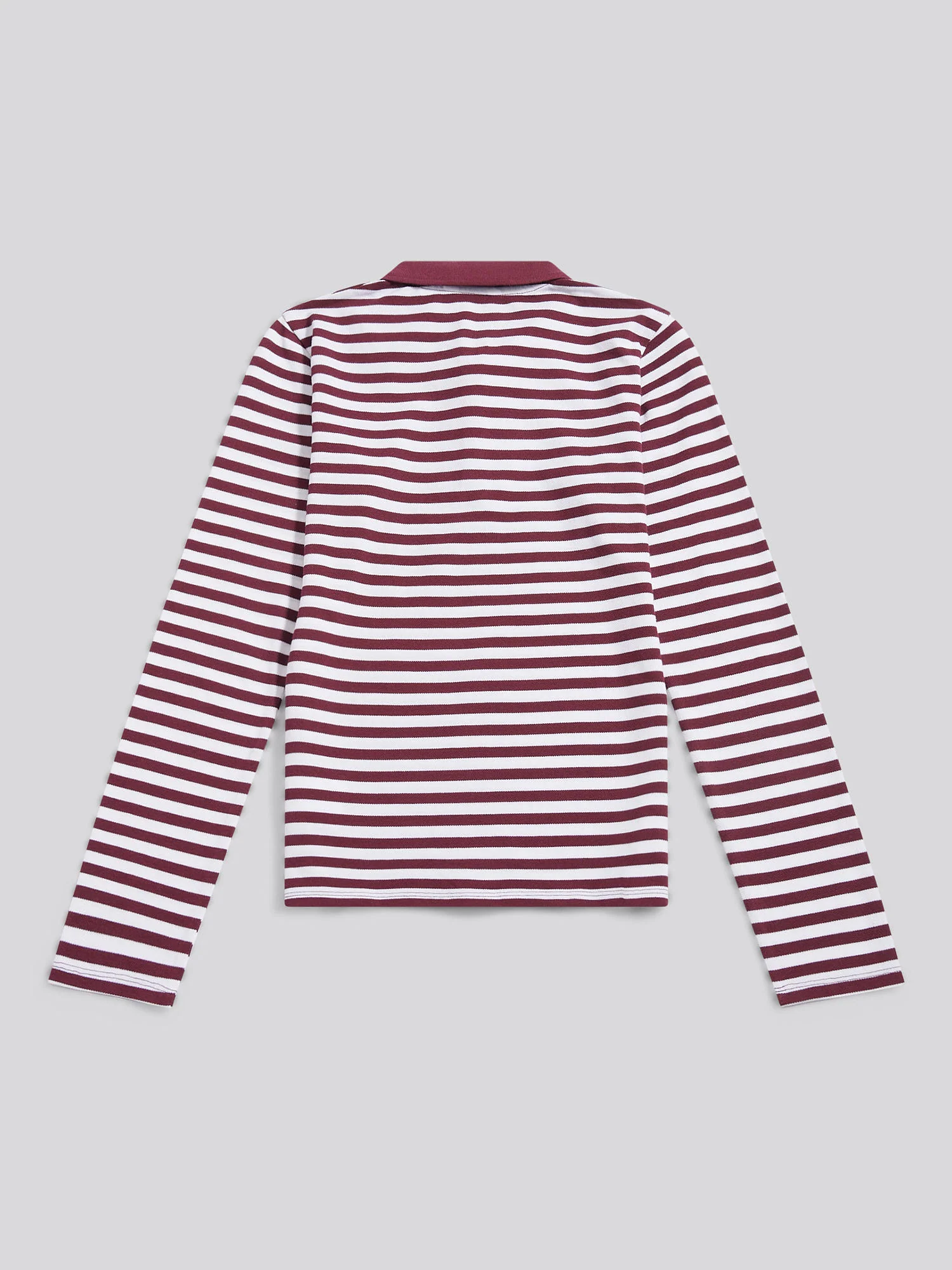Womens Long Sleeve Stripe Contrast Collar Polo Shirt in Fig - Image 7