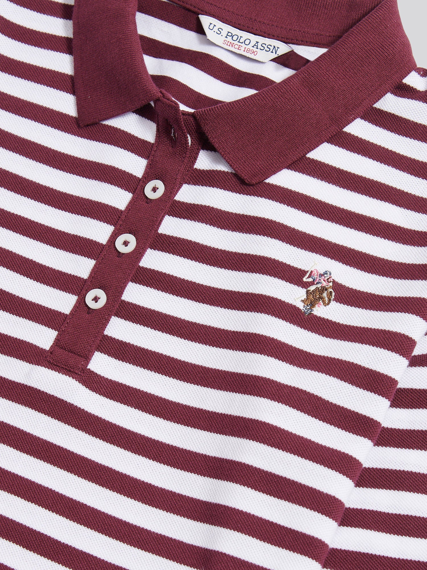 Womens Long Sleeve Stripe Contrast Collar Polo Shirt in Fig - Image 8