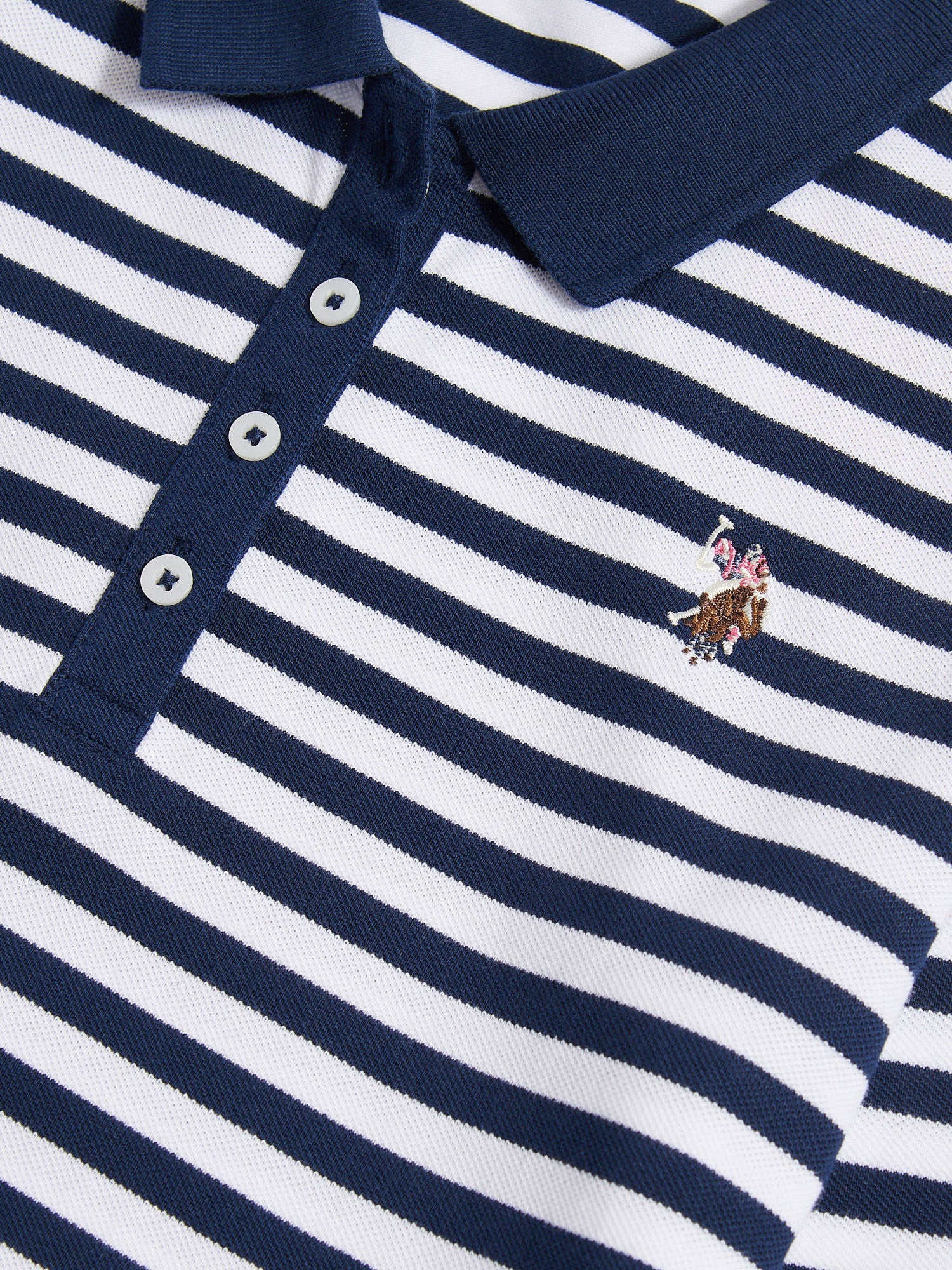 Womens Long Sleeve Stripe Contrast Collar Polo Shirt in Navy Iris - Image 7