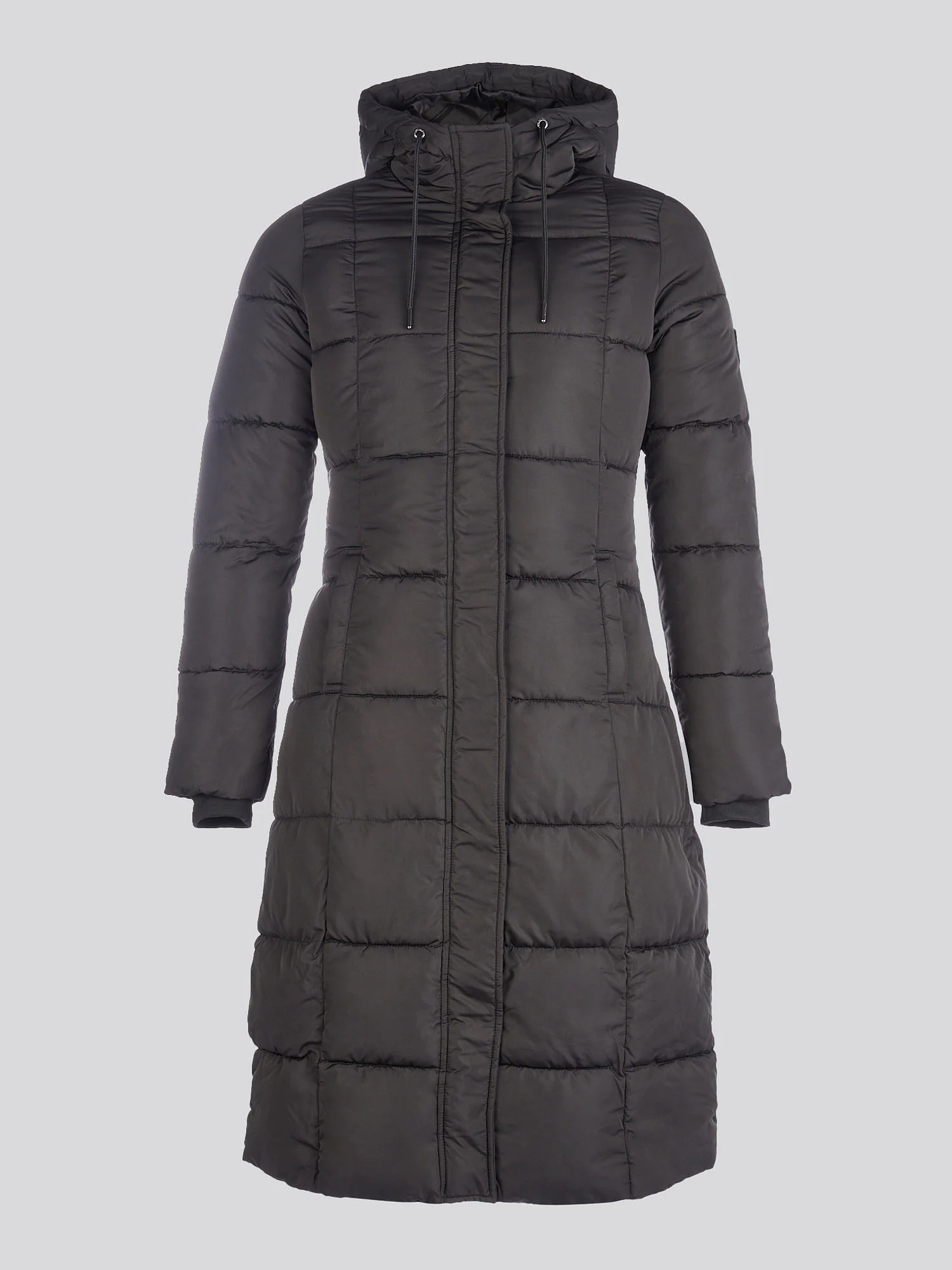 Womens Longline Square Quilt Puffer Coat in Black - Image 6