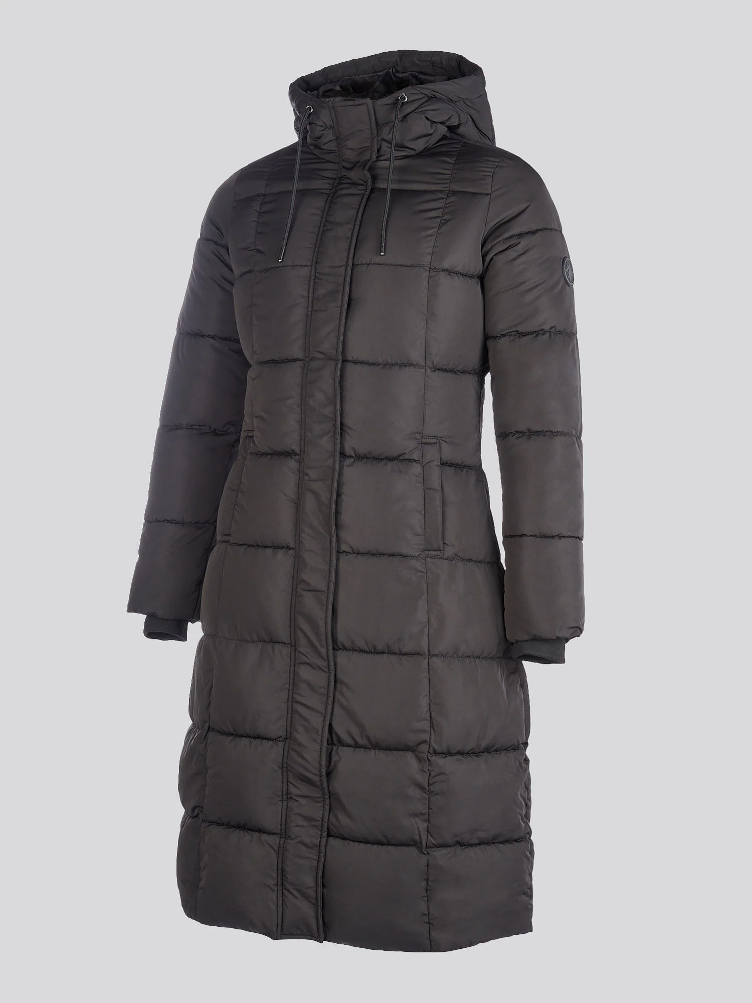Womens Longline Square Quilt Puffer Coat in Black - Image 7