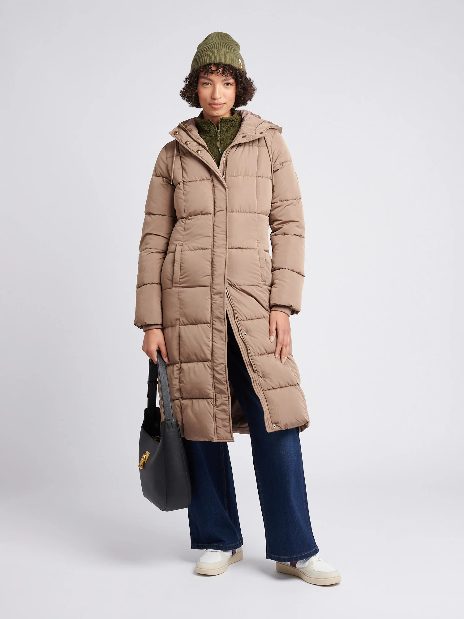Womens Longline Square Quilt Puffer Coat in Leafless Tree - Image 3