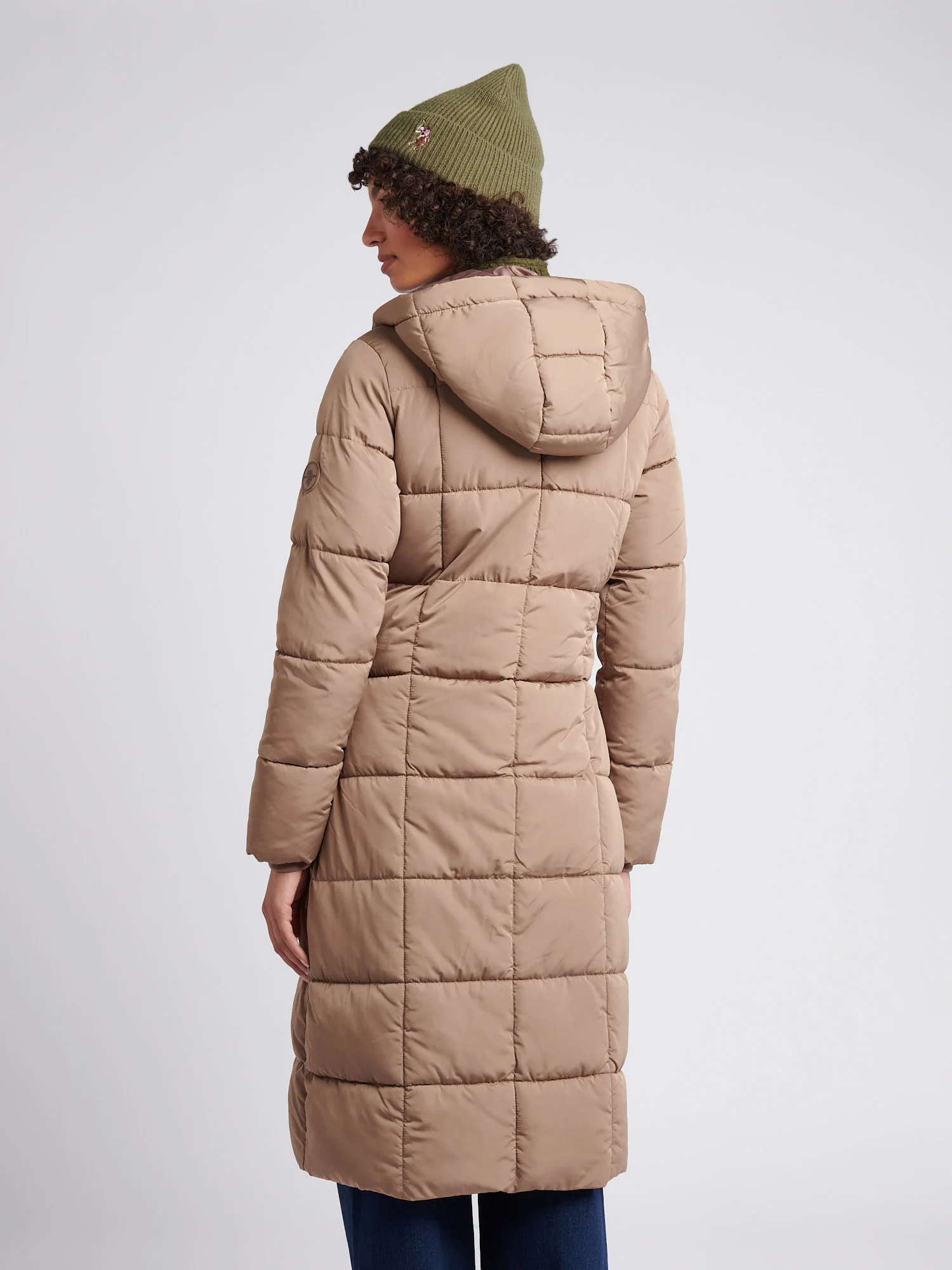 Womens Longline Square Quilt Puffer Coat in Leafless Tree - Image 4