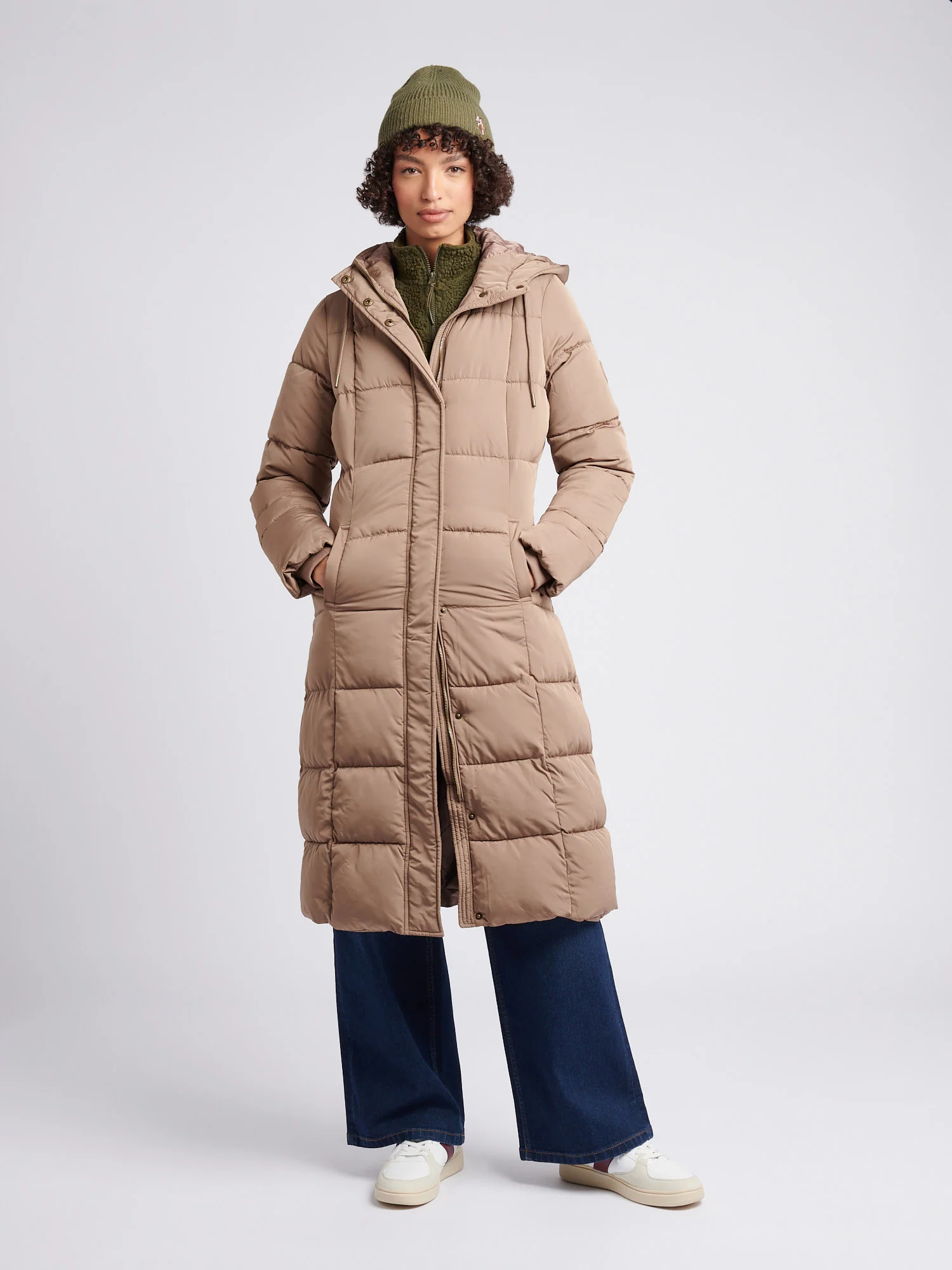 Womens Longline Square Quilt Puffer Coat in Leafless Tree - Image 6
