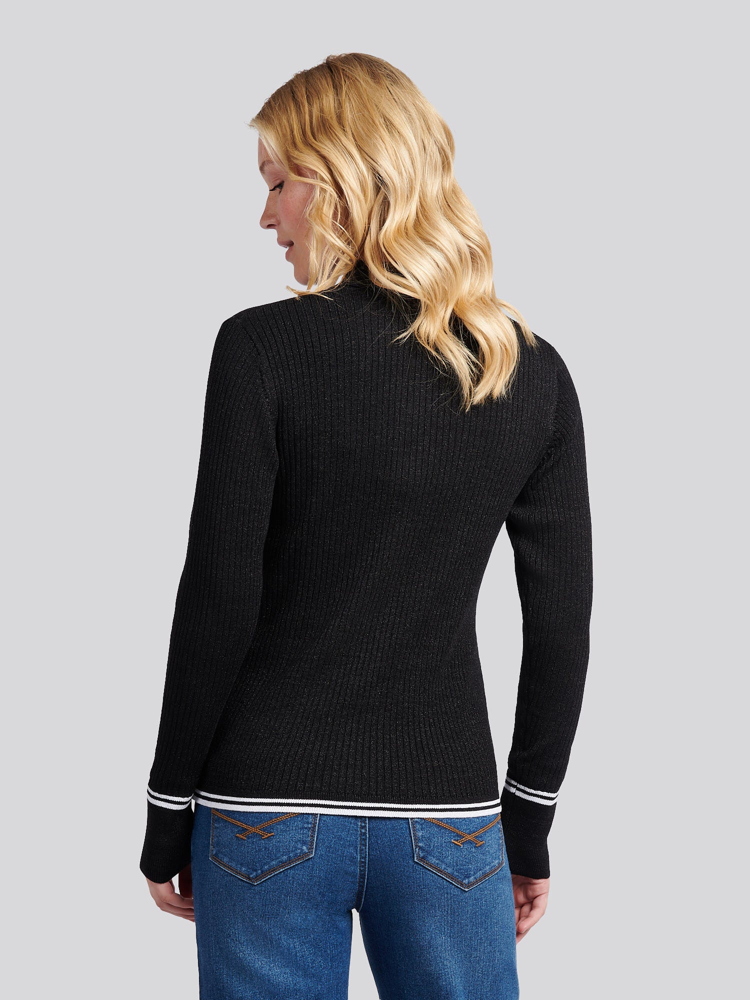 Womens Lurex® Rib Polo Knit in Black - Image 4