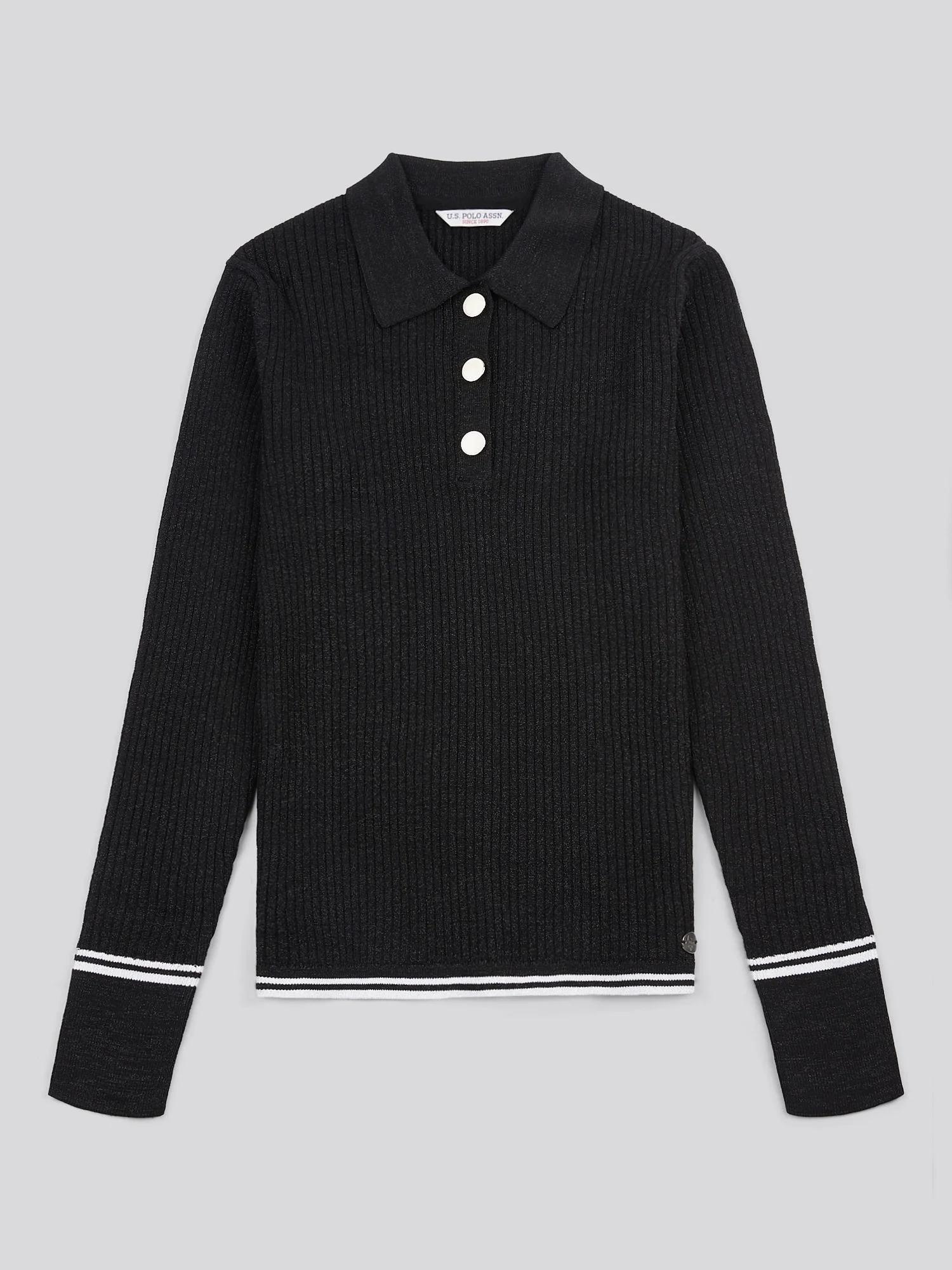 Womens Lurex® Rib Polo Knit in Black - Image 6