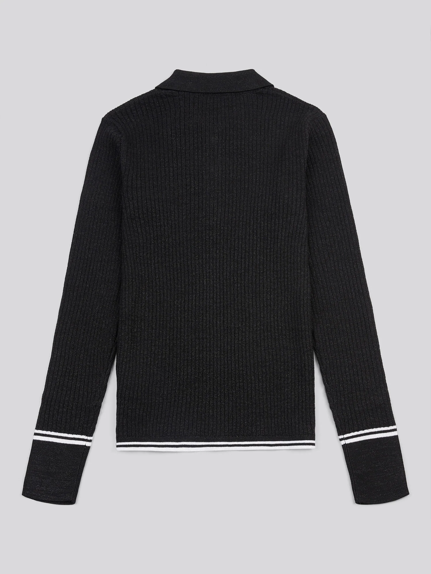 Womens Lurex® Rib Polo Knit in Black - Image 7