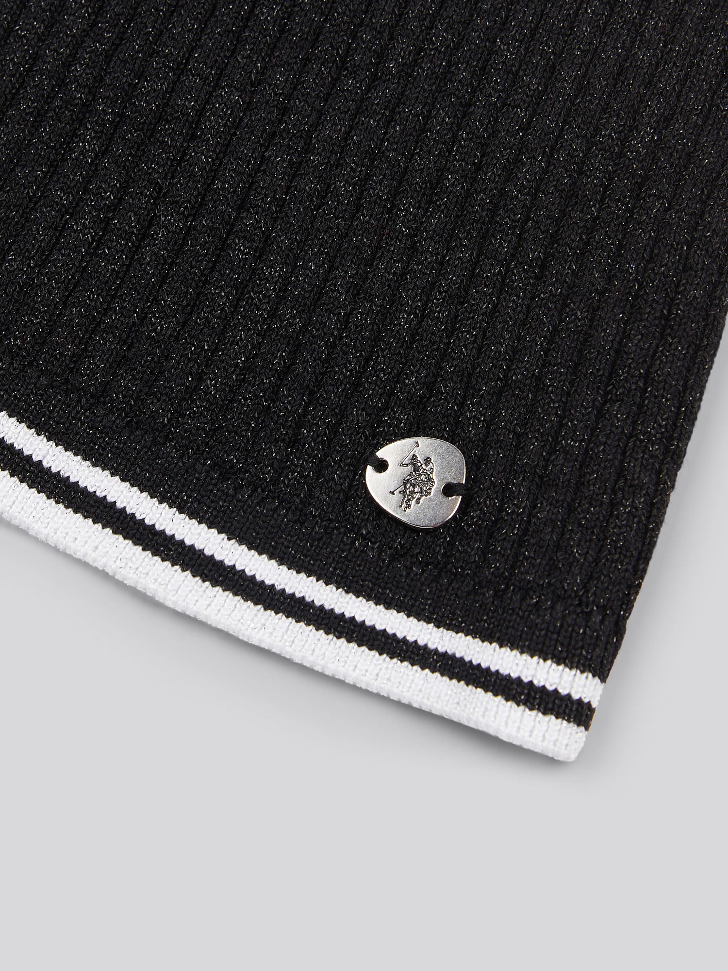 Womens Lurex® Rib Polo Knit in Black - Image 8