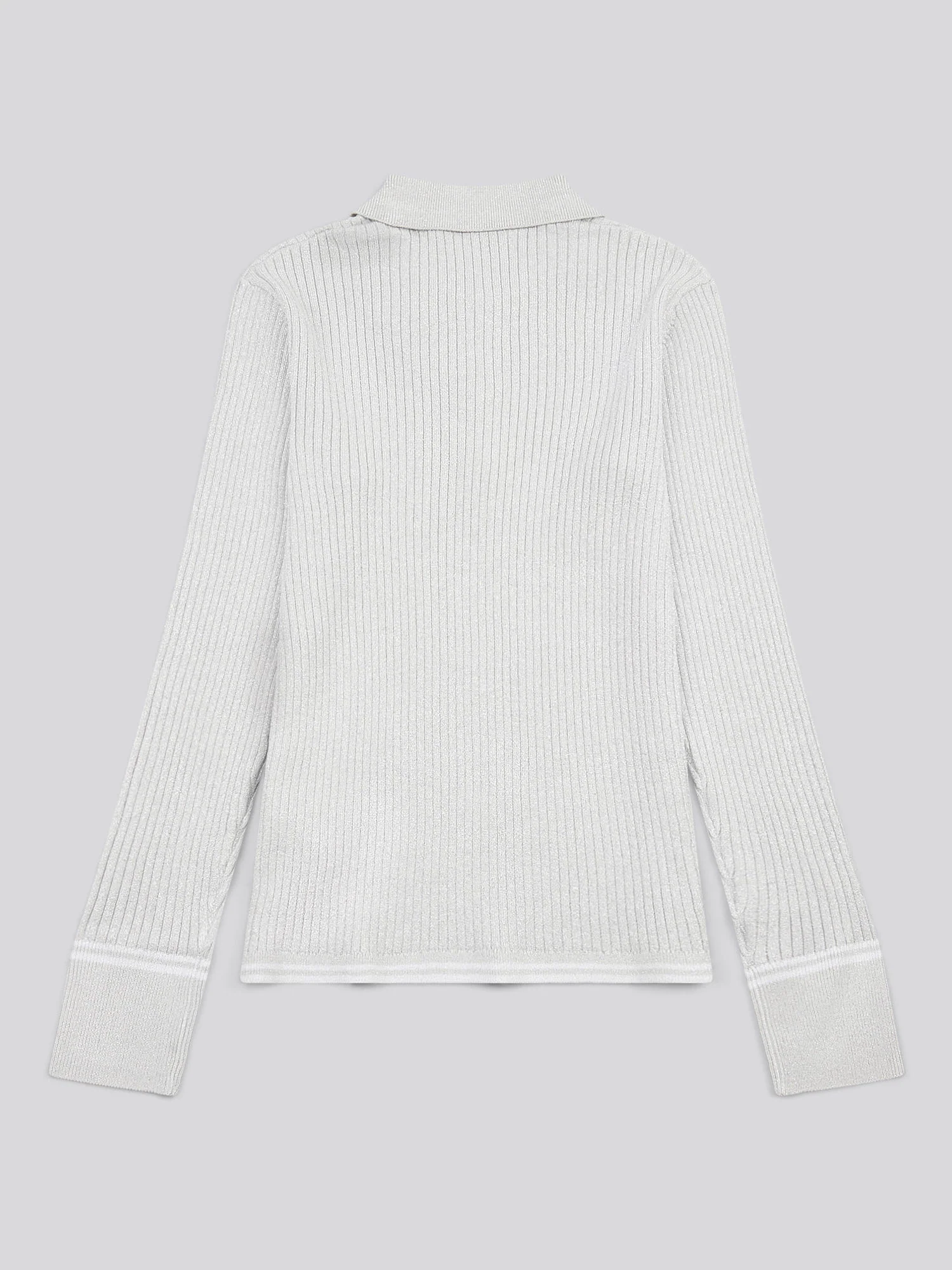 Womens Lurex® Rib Polo Knit in Pearl Grey Marl - Image 7