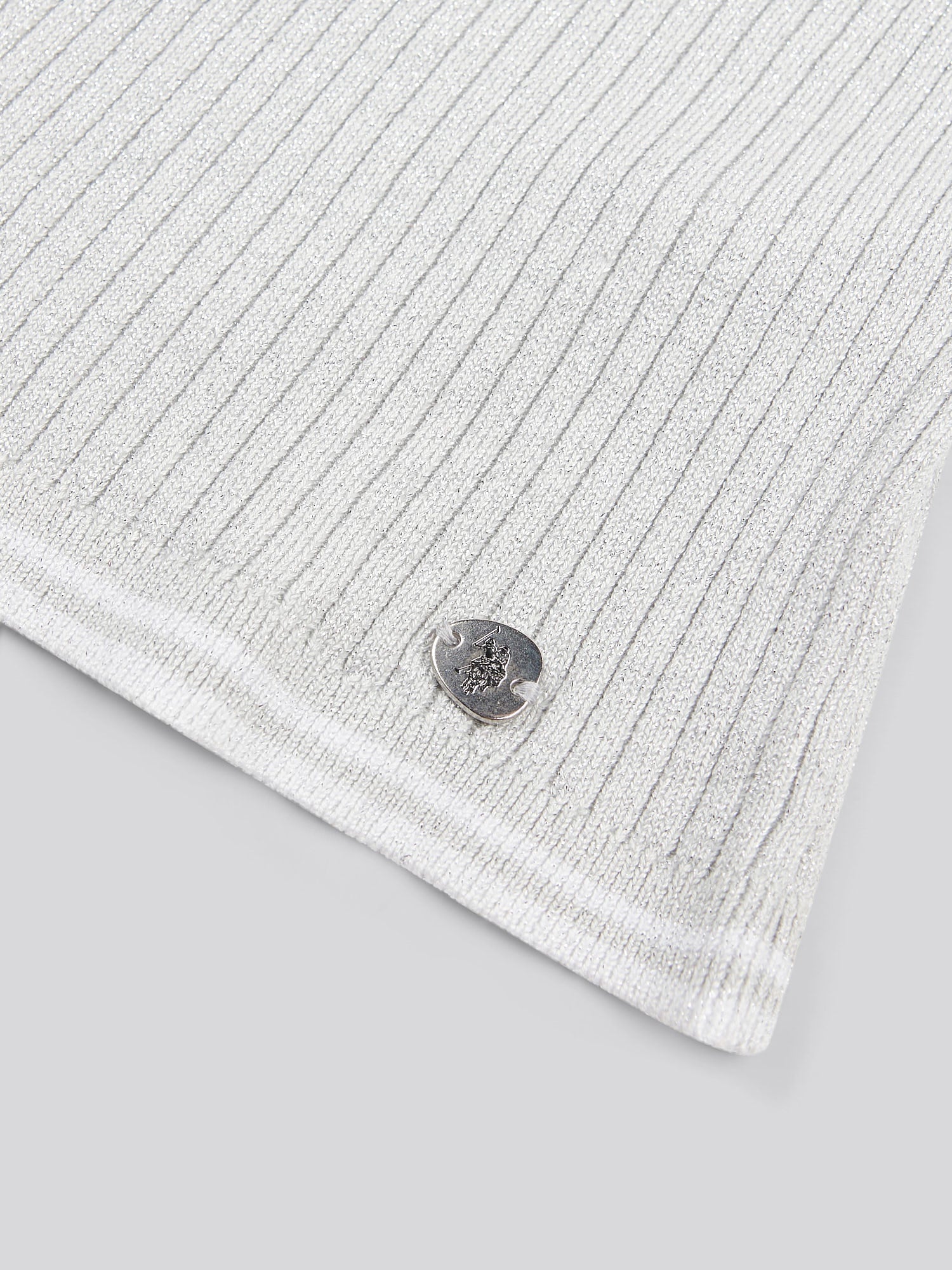 Womens Lurex® Rib Polo Knit in Pearl Grey Marl - Image 8