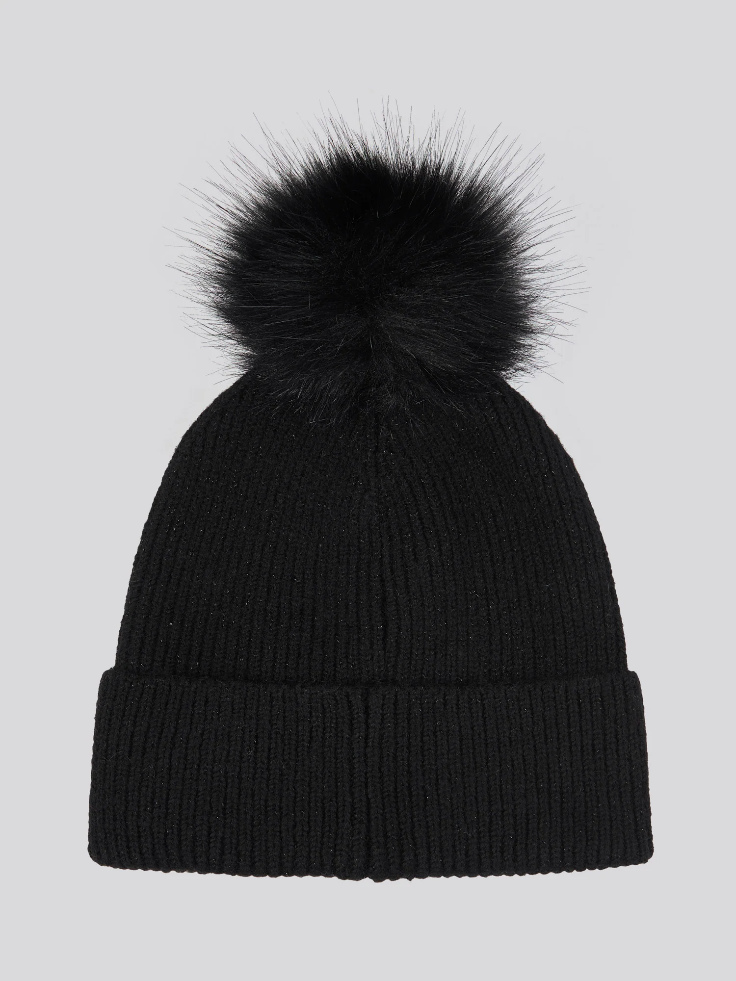Womens Lurex Fur Bobble Beanie in Black - Image 2