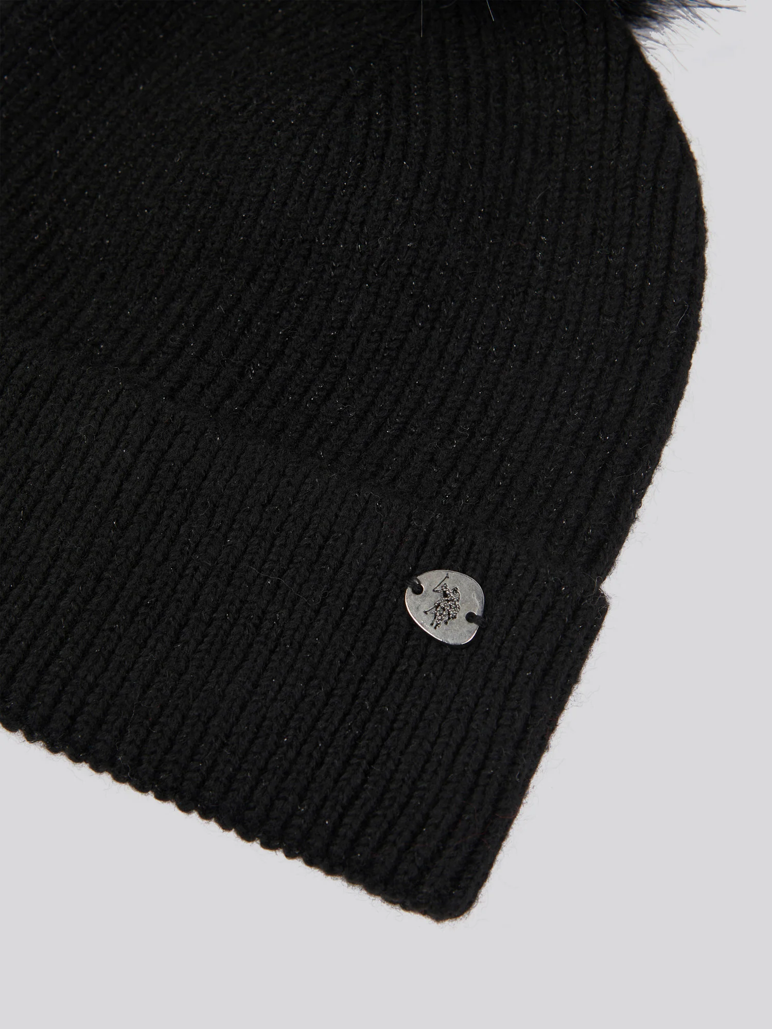 Womens Lurex Fur Bobble Beanie in Black - Image 3