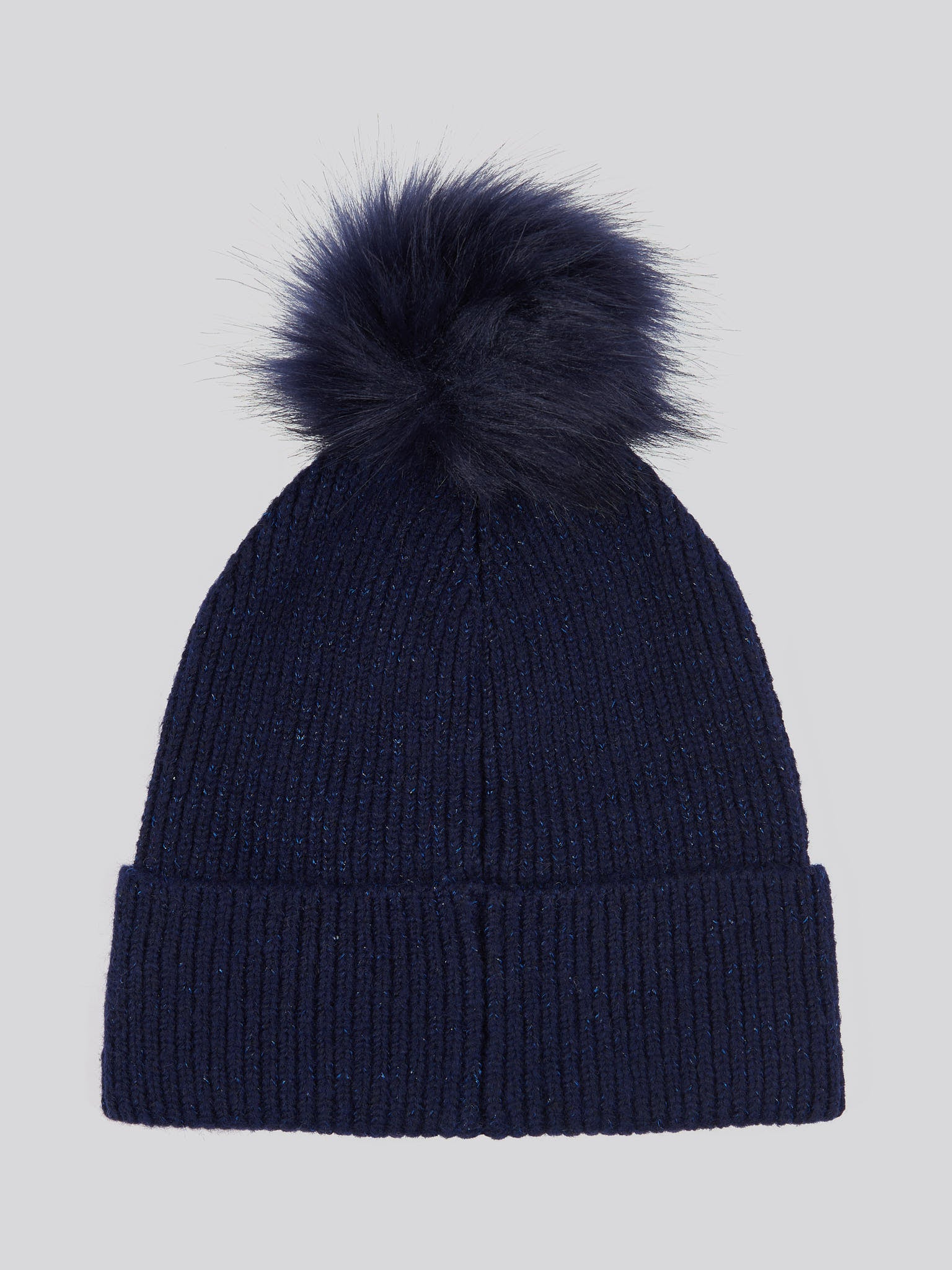 Womens Lurex Fur Bobble Beanie in Navy Iris - Image 6