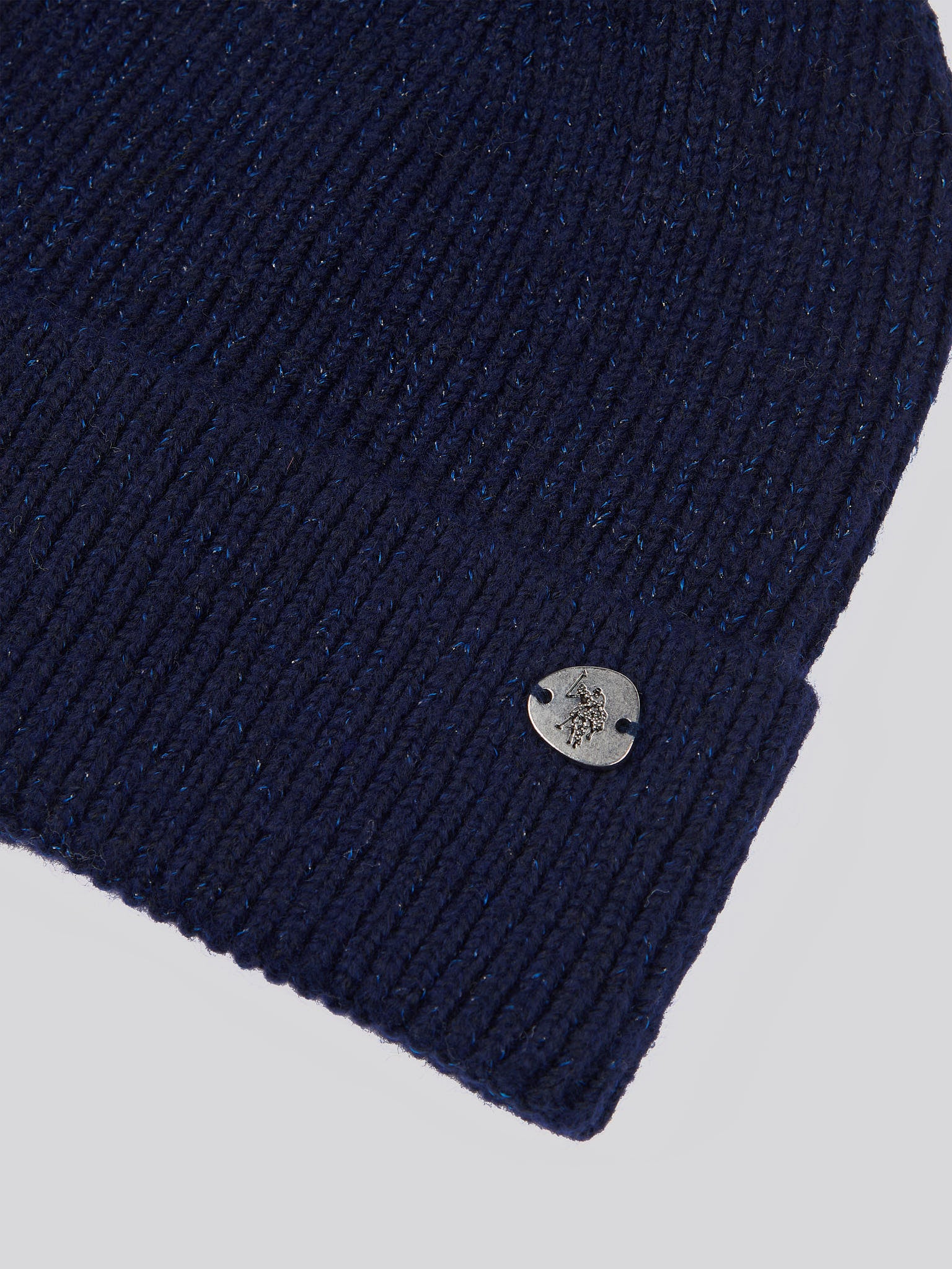 Womens Lurex Fur Bobble Beanie in Navy Iris - Image 7