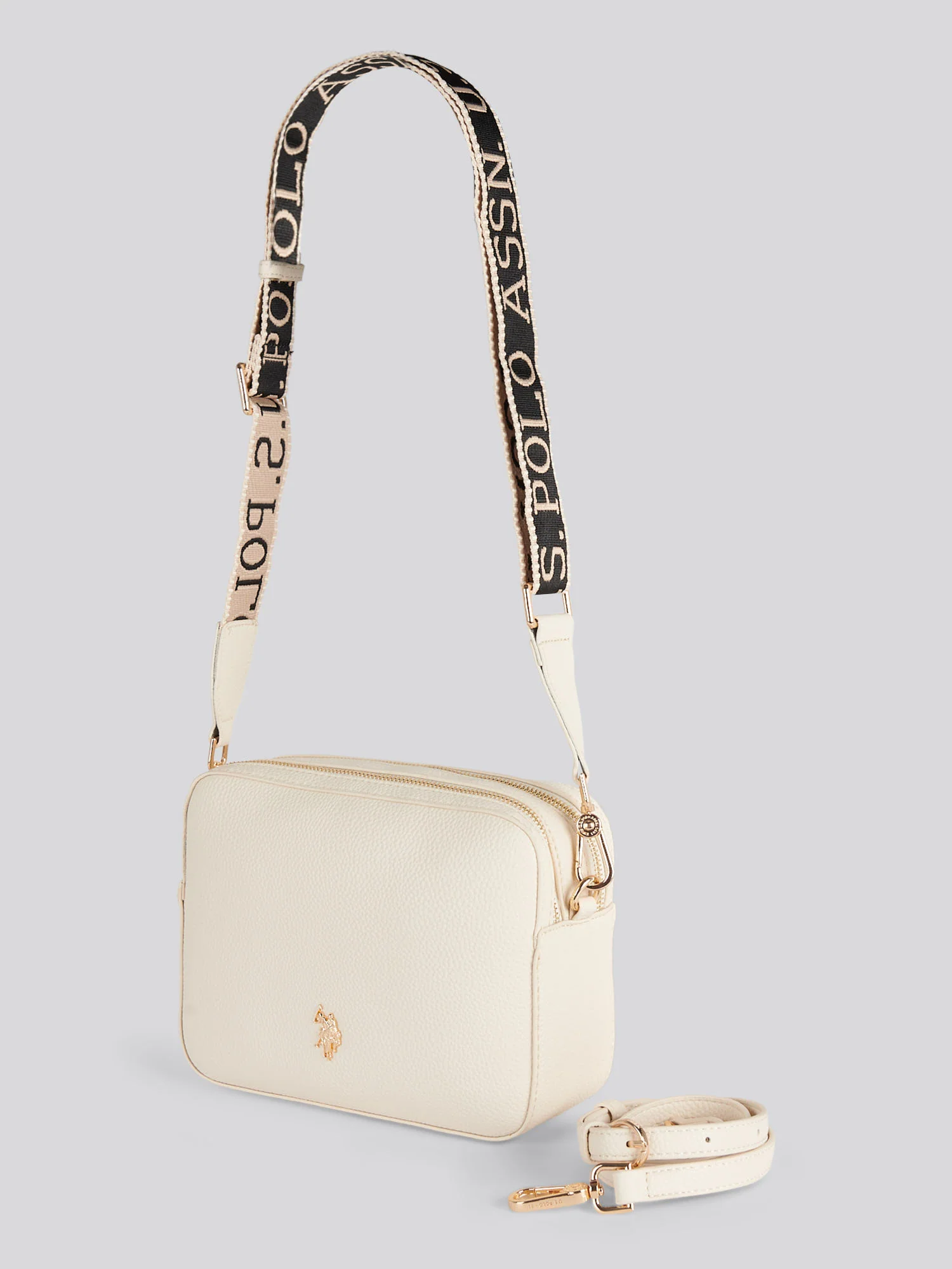 U.S. Polo Assn. Womens Mansion Double Zip Crossbody Bag Off White - Image 5