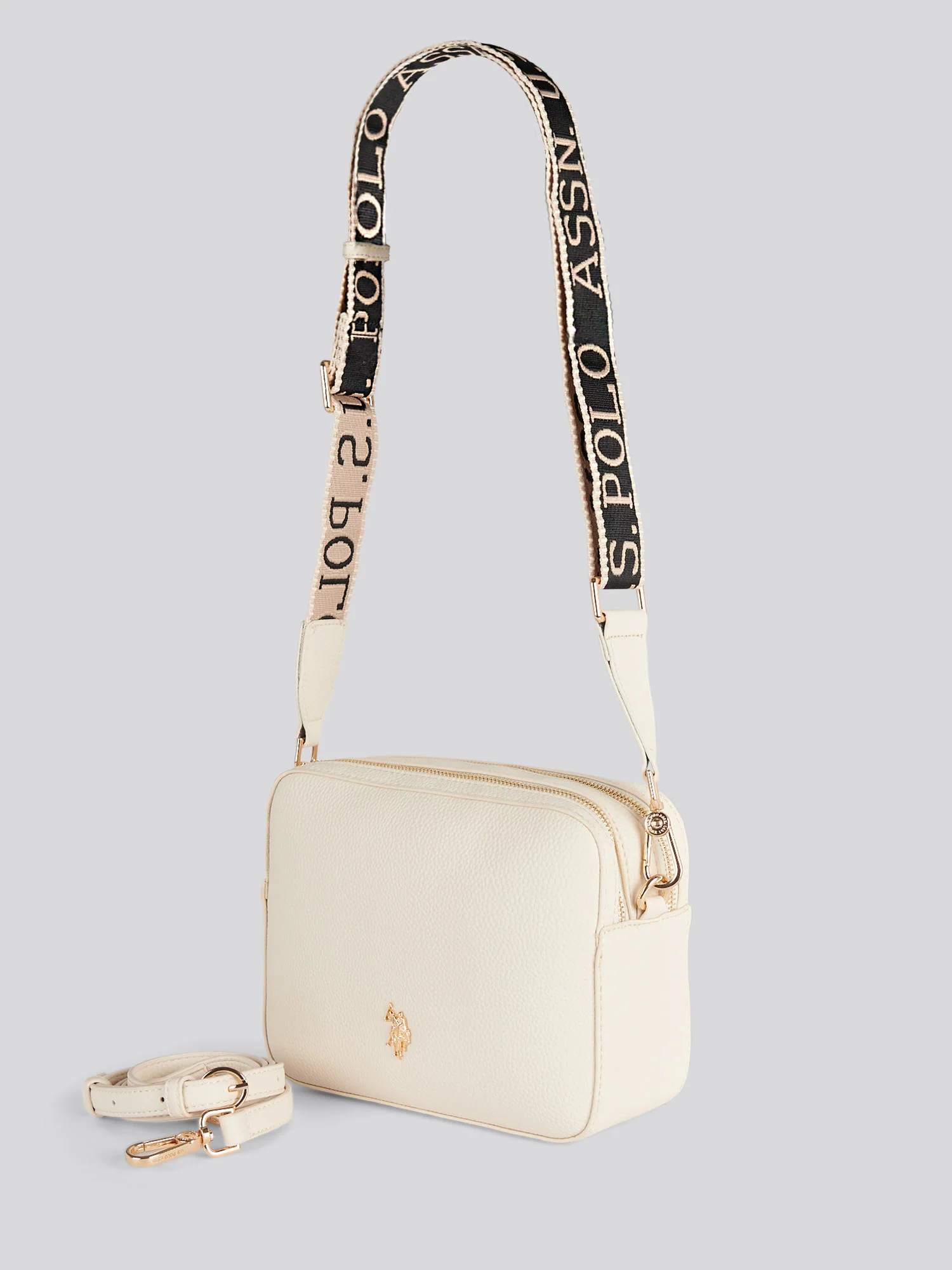 U.S. Polo Assn. Womens Mansion Double Zip Crossbody Bag Off White - Image 9
