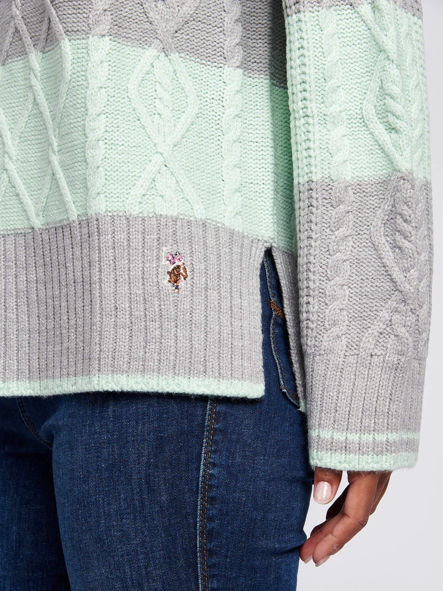 Womens Mixed Cable Stripe Jumper in Surf Spray - Image 2