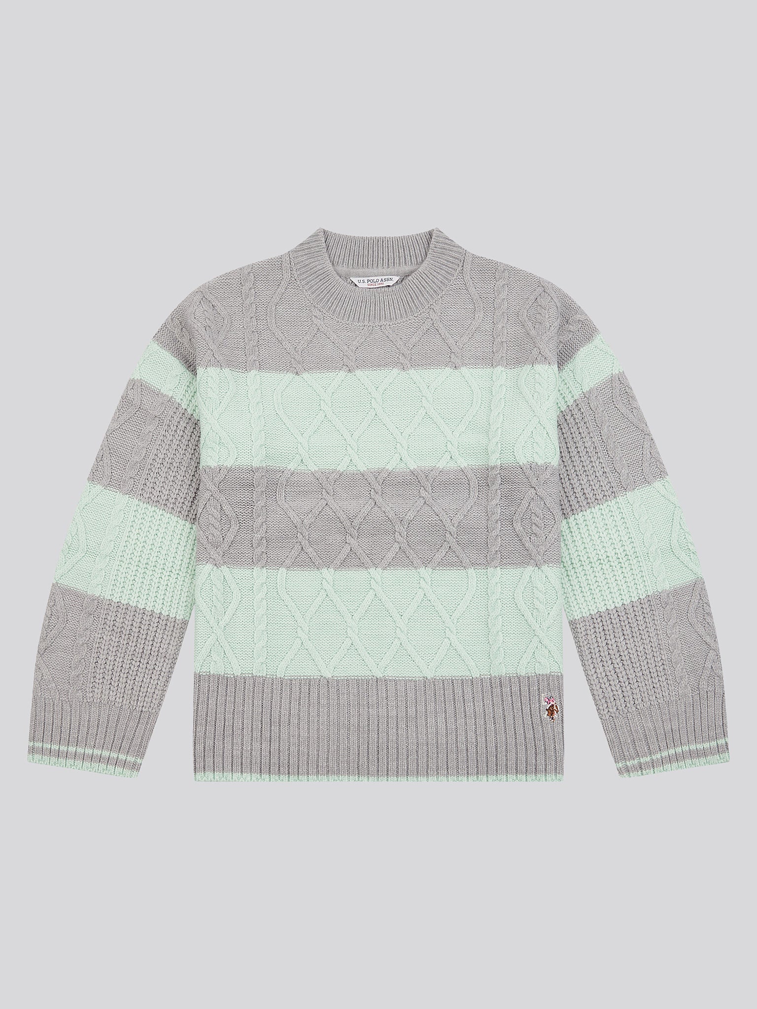 Womens Mixed Cable Stripe Jumper in Surf Spray - Image 6