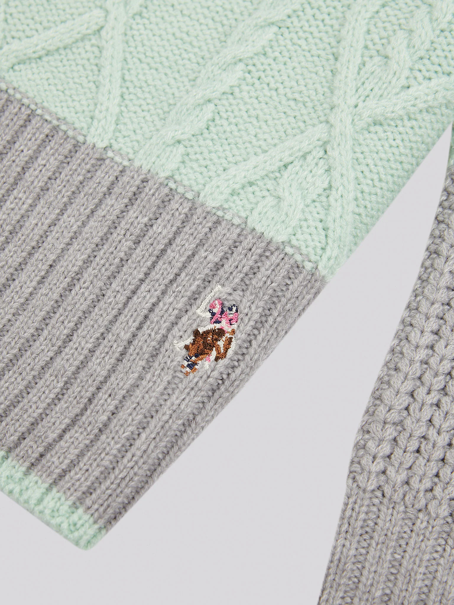 Womens Mixed Cable Stripe Jumper in Surf Spray - Image 8
