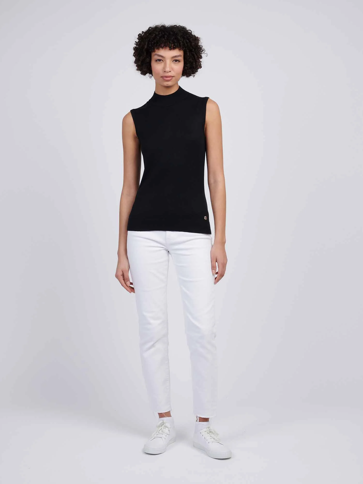 Womens Mock Neck Sleeveless Knit Black - Image 3