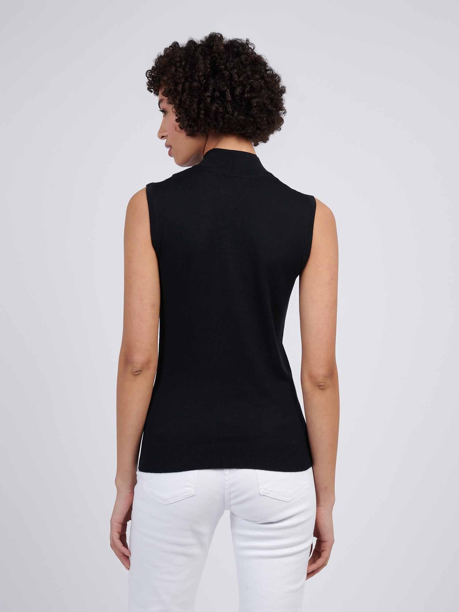 Womens Mock Neck Sleeveless Knit Black - Image 4