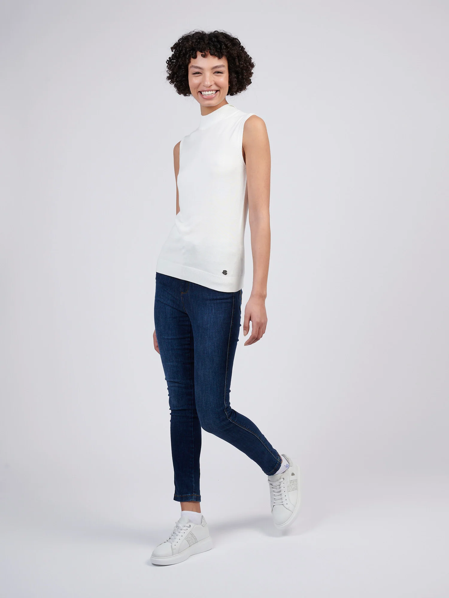 Womens Mock Neck Sleeveless Knit Marshmallow - Image 3