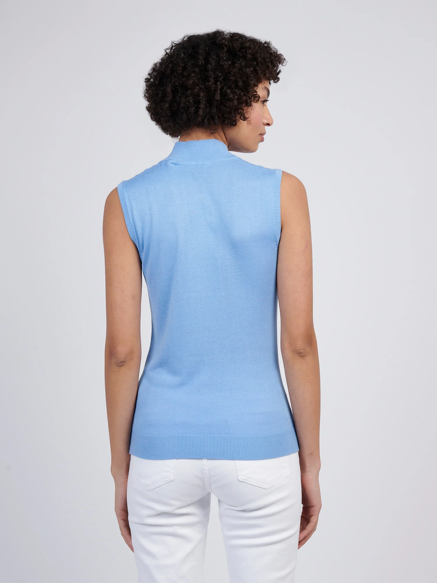 Womens Mock Neck Sleeveless Knit Vista Blue - Image 4