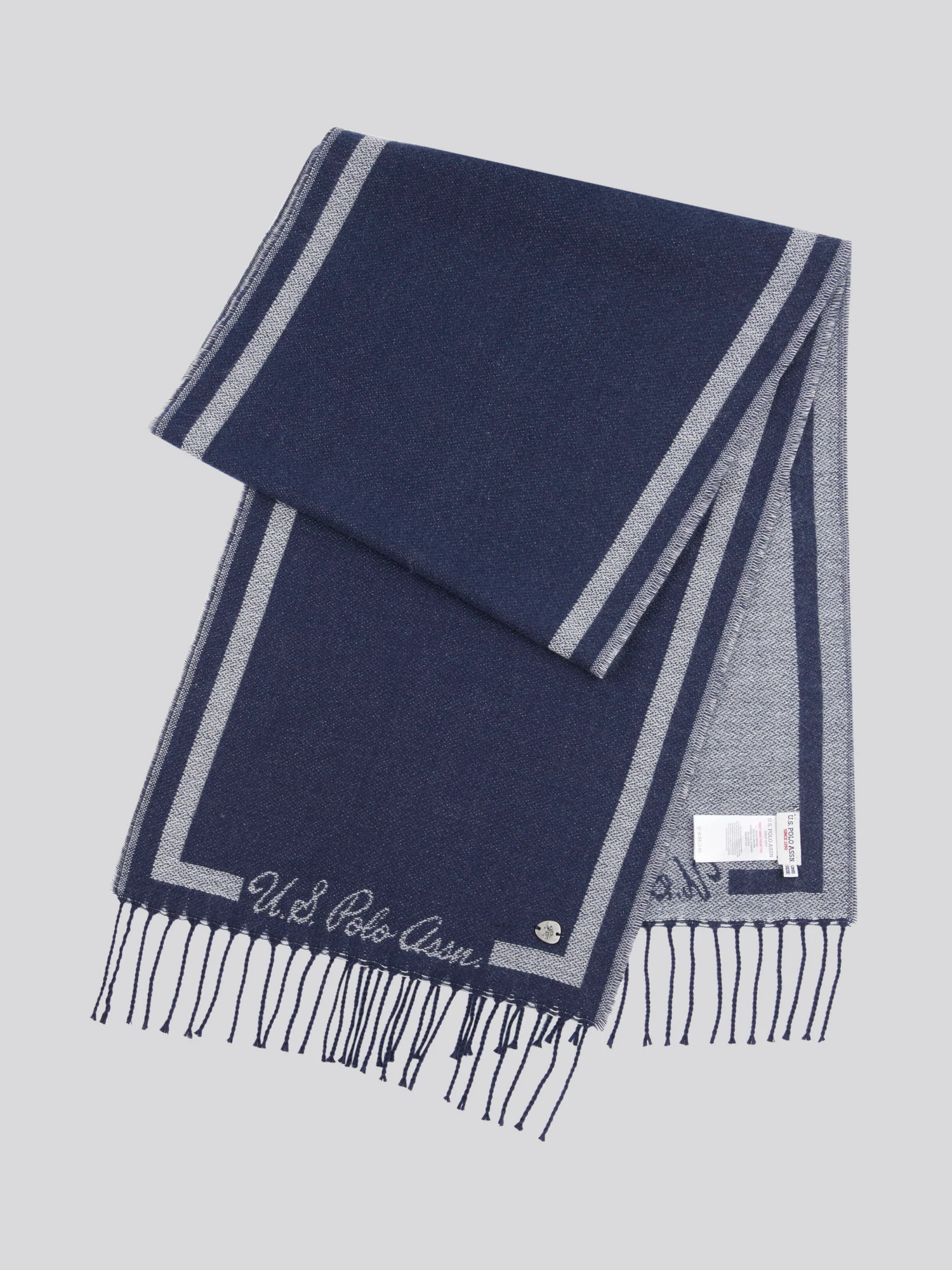 Womens Monogram Border Scarf in Navy Iris - Image 2