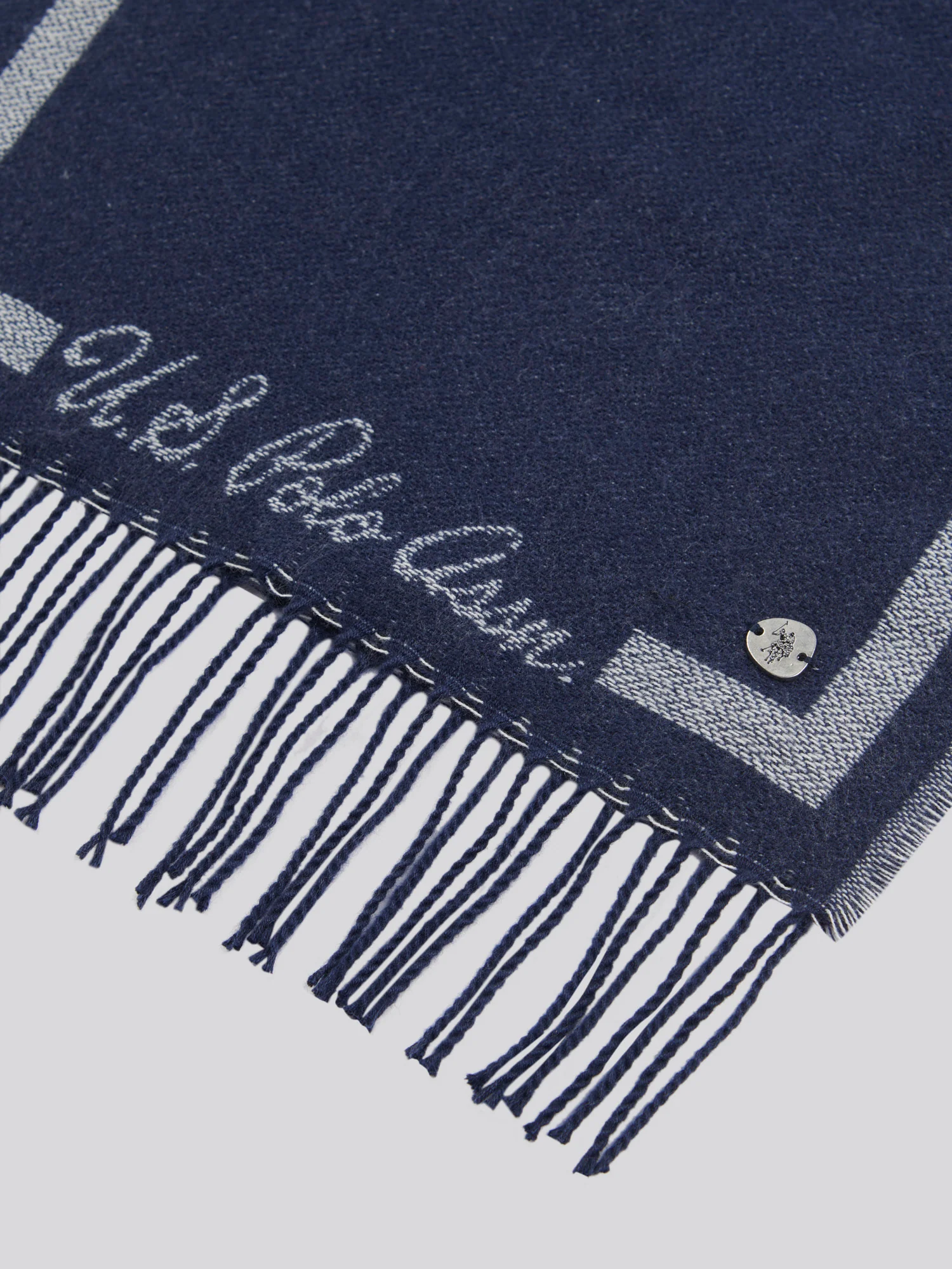 Womens Monogram Border Scarf in Navy Iris - Image 3