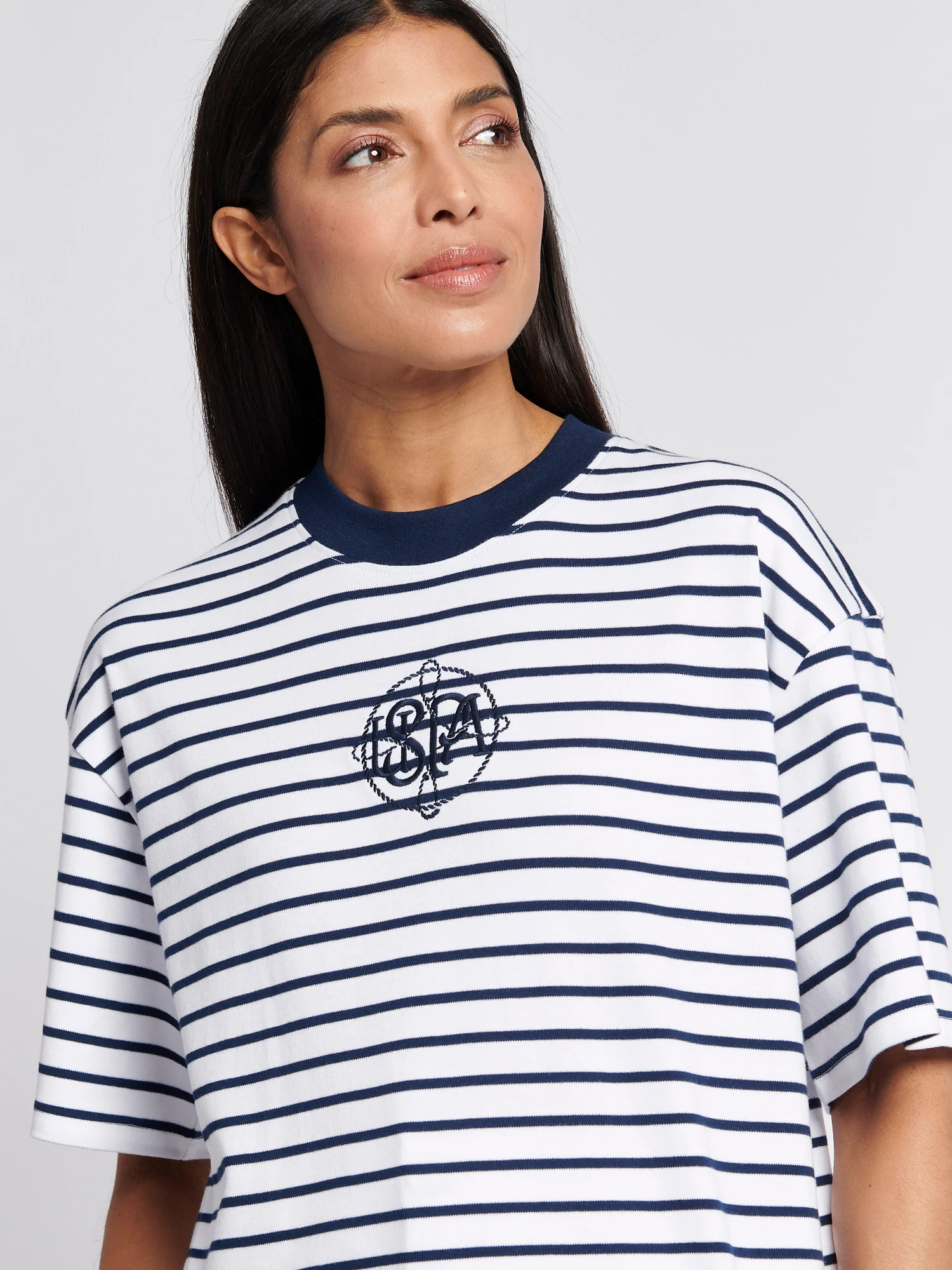 Womens Monogram Rope Stripe Shirt in Navy Iris - Image 2