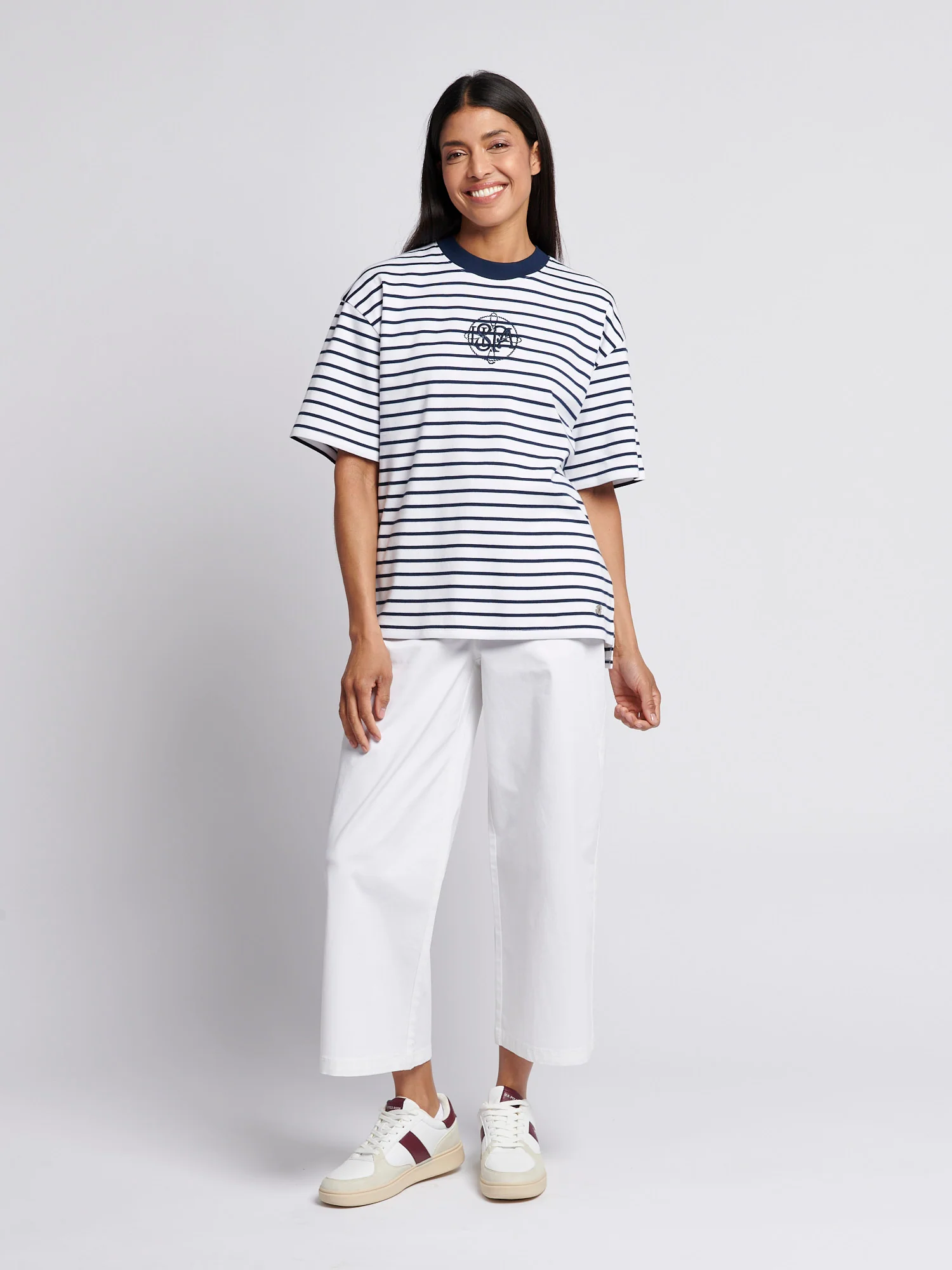 Womens Monogram Rope Stripe Shirt in Navy Iris - Image 3