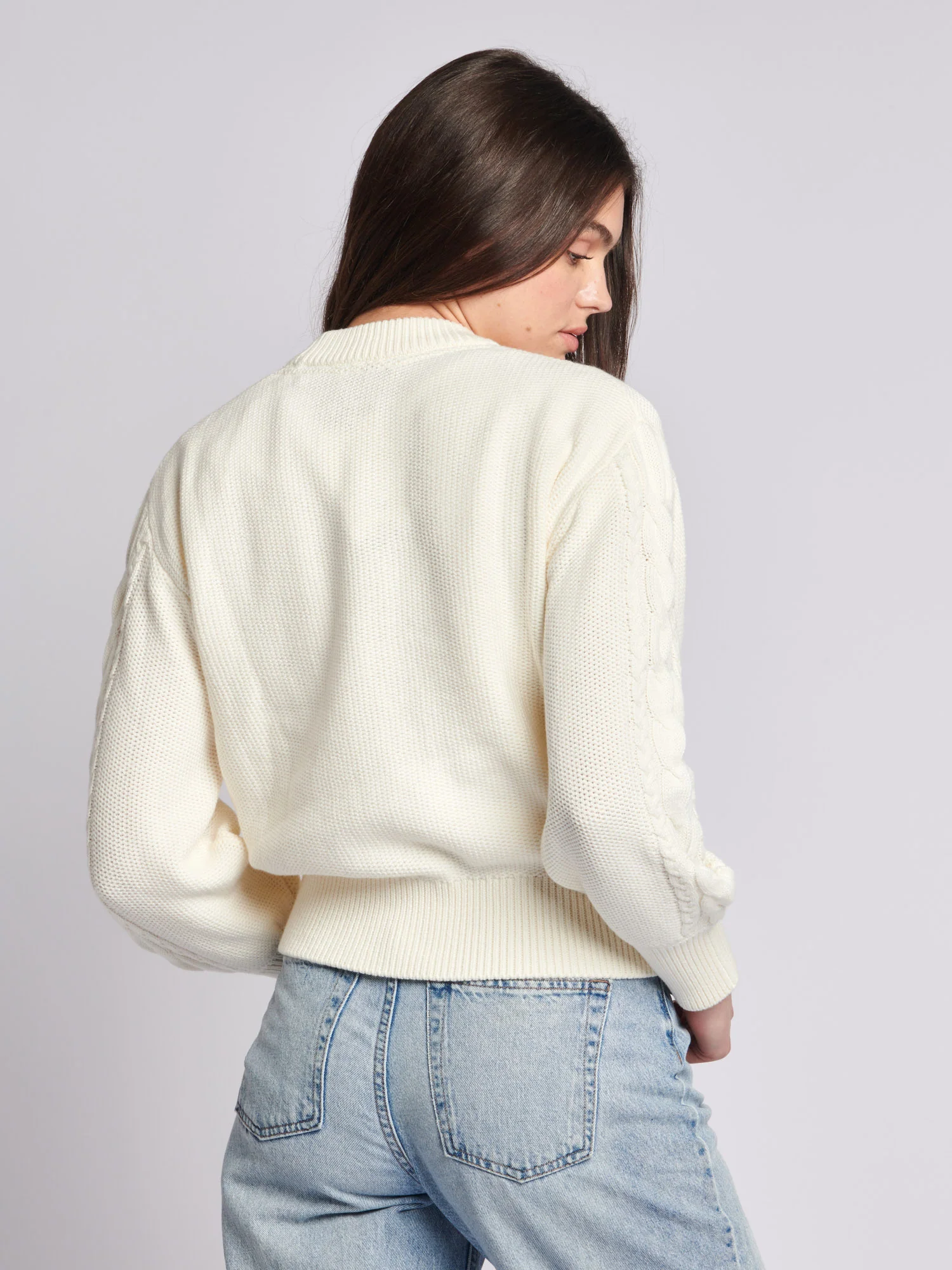 Womens Multi Cable Knit Jumper in Egret - Image 4