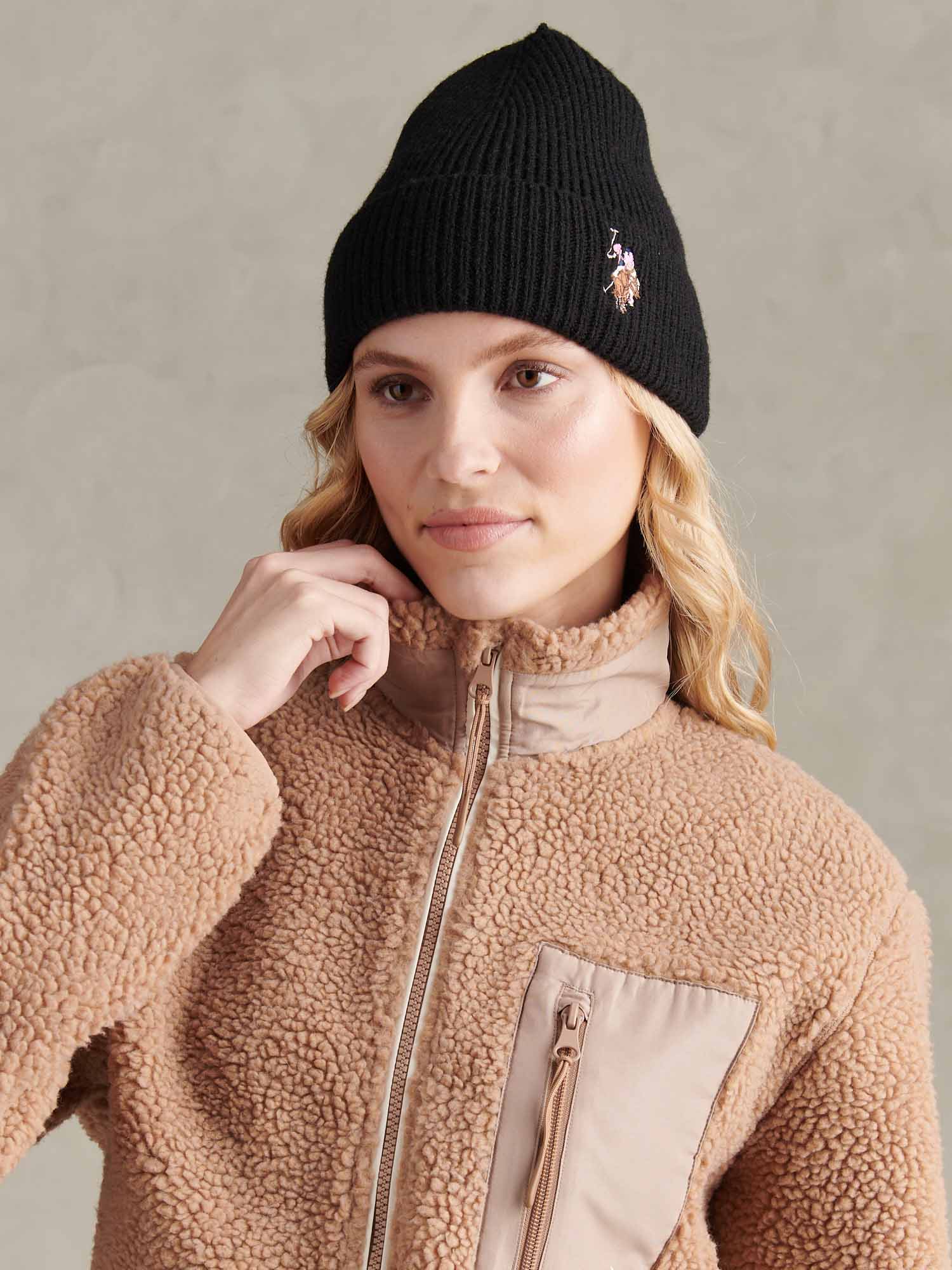 Womens Multicolour Double Horsemen Knit Beanie in Black - Image 2