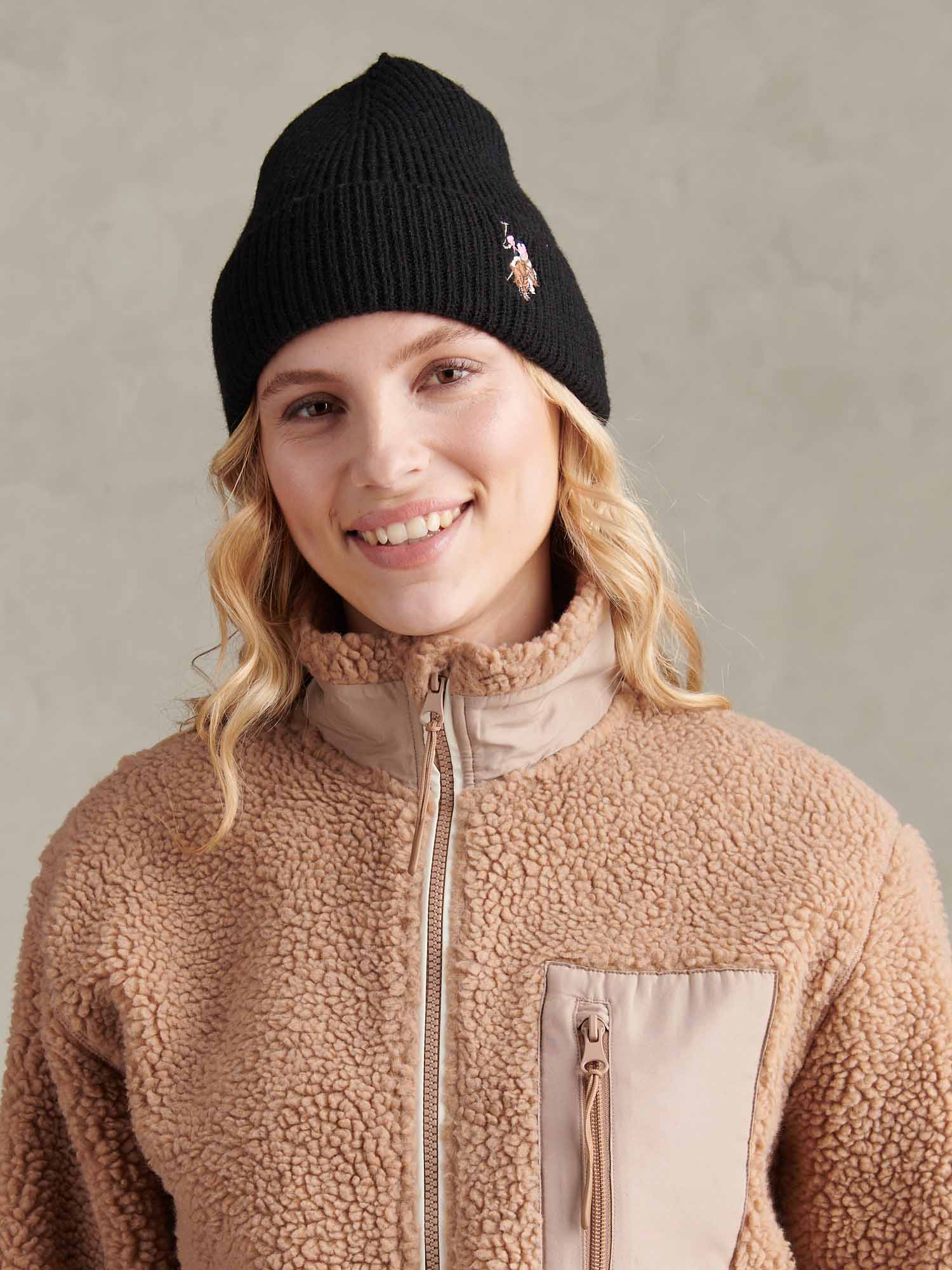 Womens Multicolour Double Horsemen Knit Beanie in Black - Image 4