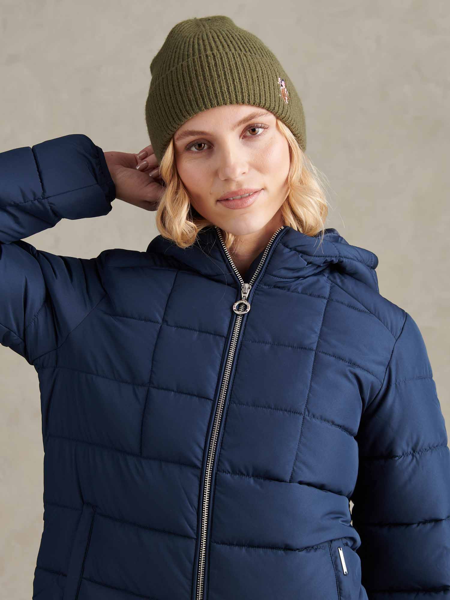 Womens Multicolour Double Horsemen Knit Beanie in Kalamata Green - Image 3