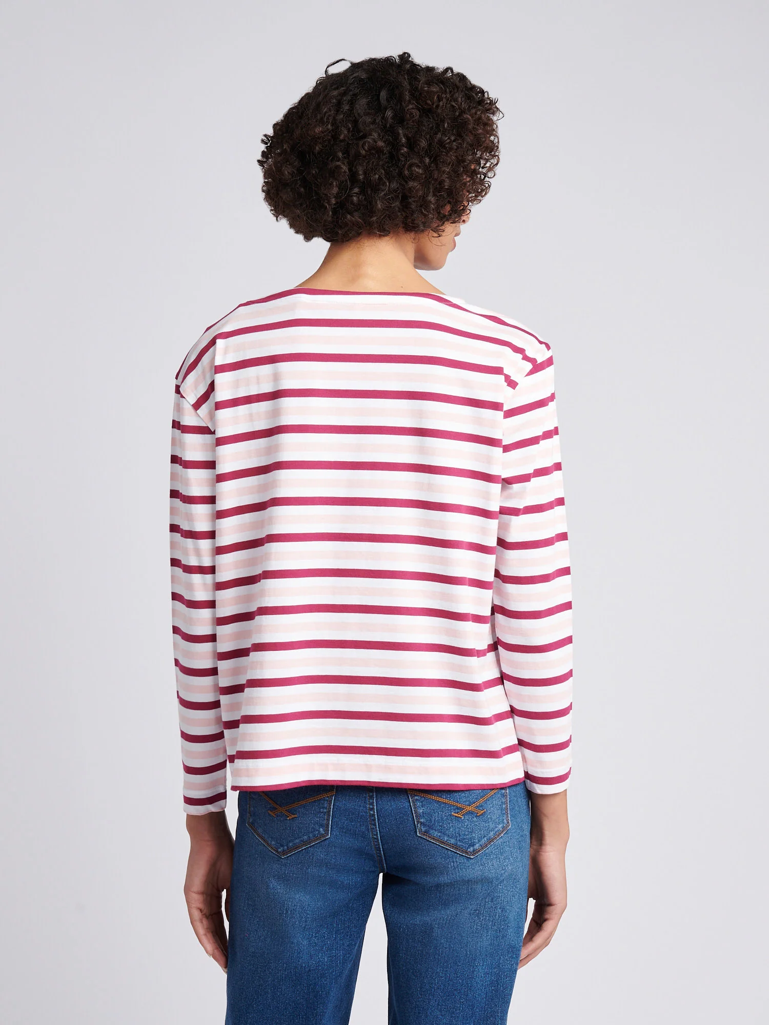 Womens Multicolour Stripe Long Sleeve Boatneck T-Shirt in Bright White - Image 4