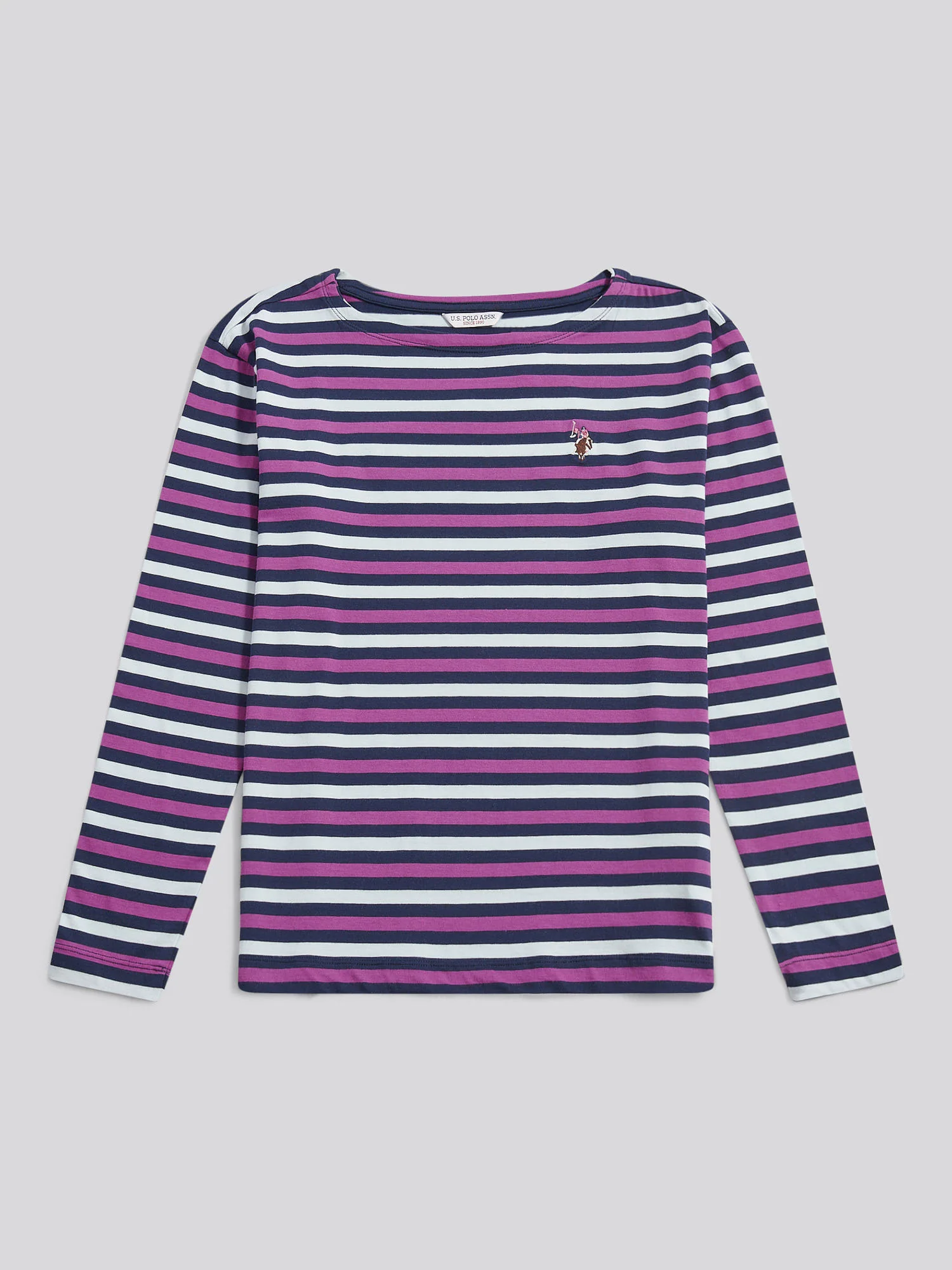 Womens Multicolour Stripe Long Sleeve Boatneck T-Shirt in Navy Iris - Image 5