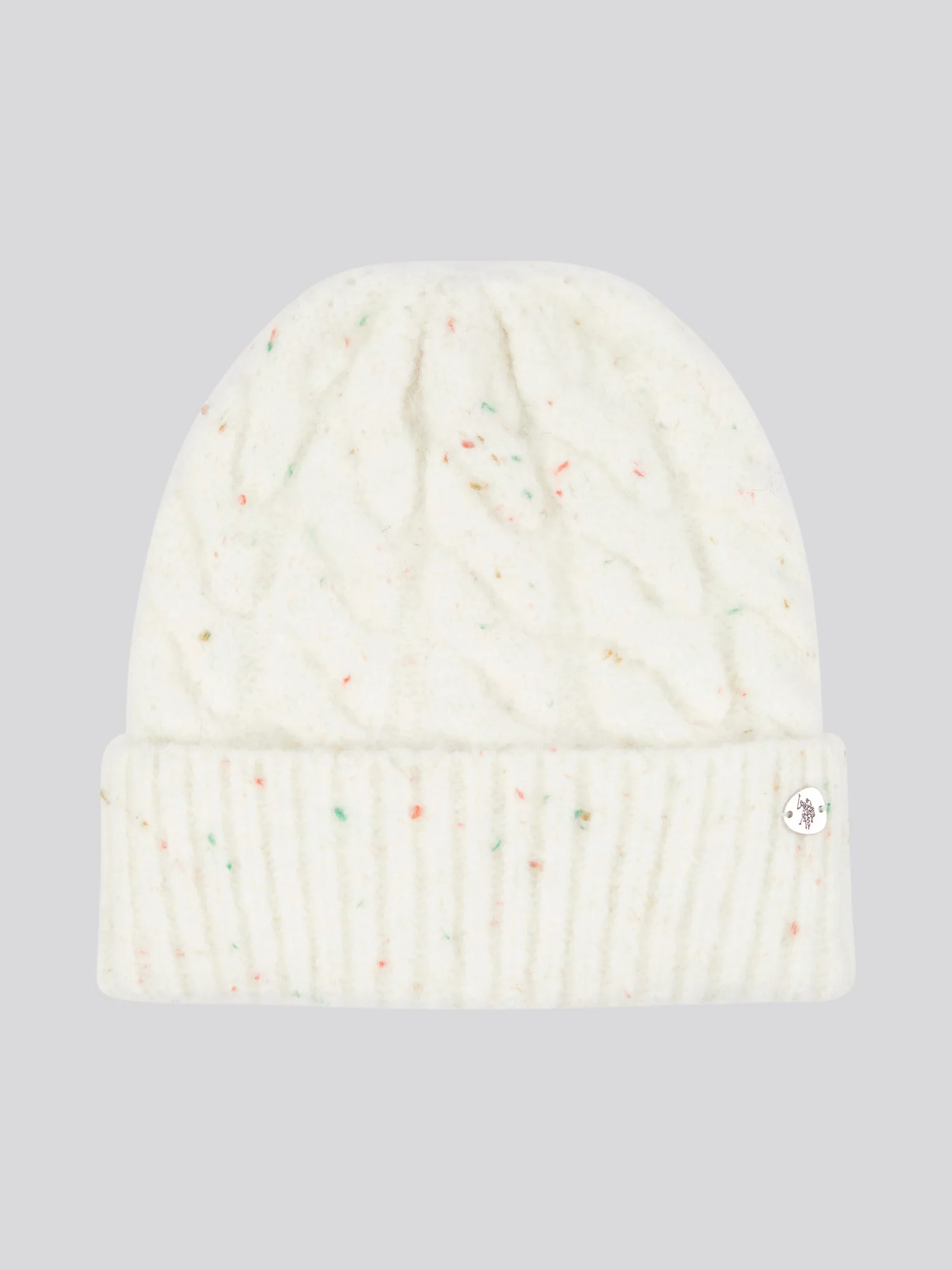 Womens Nap Yarn Cable Knit Beanie in Marshmallow