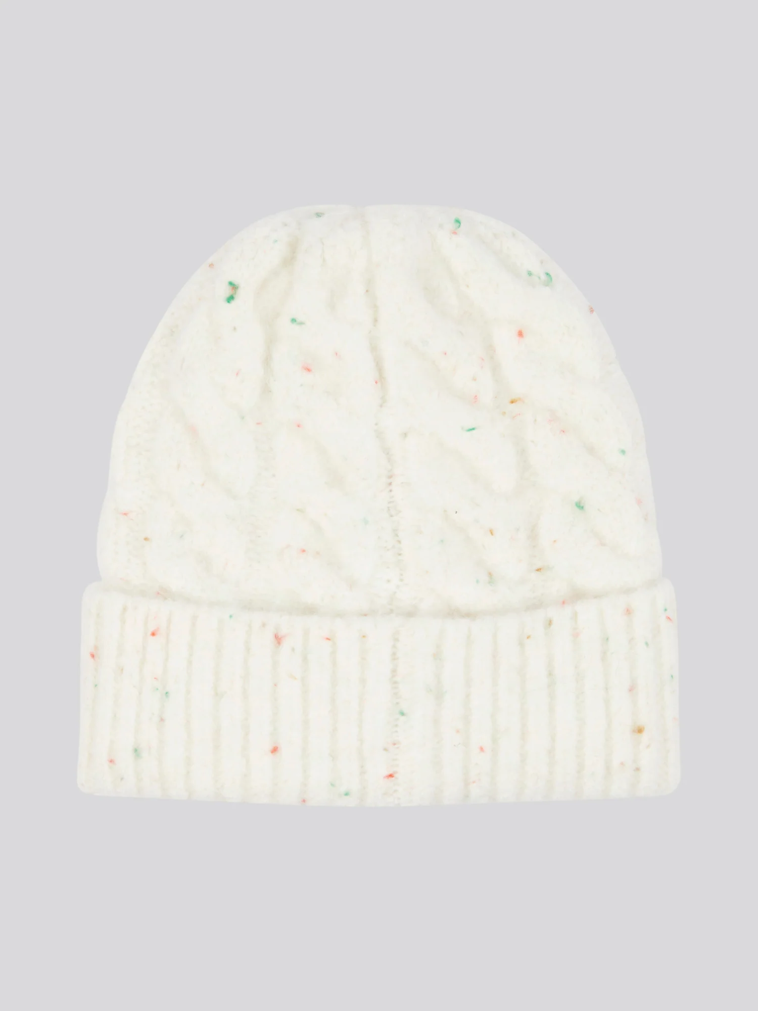 Womens Nap Yarn Cable Knit Beanie in Marshmallow - Image 2