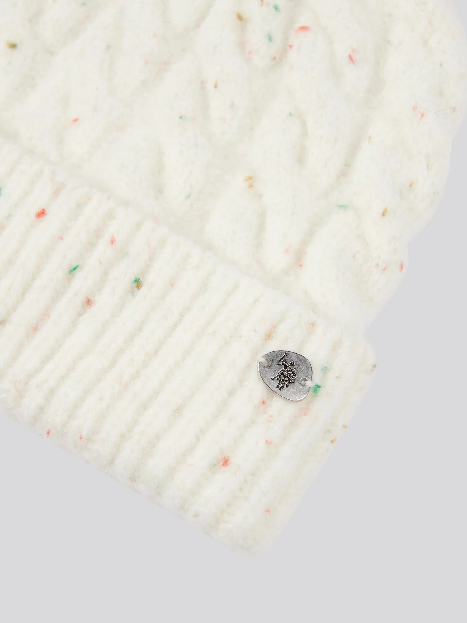 Womens Nap Yarn Cable Knit Beanie in Marshmallow - Image 3