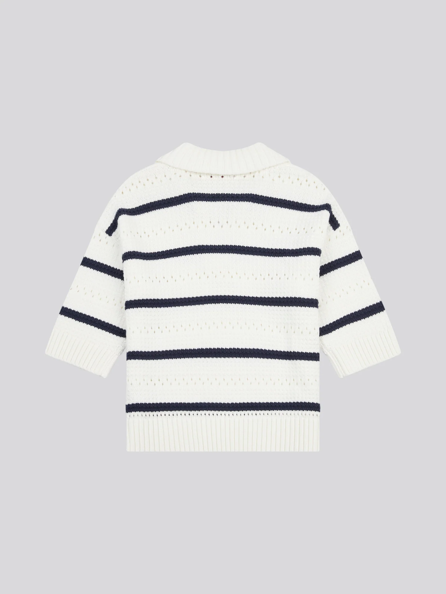 Womens Open Colour Stripe Pointelle Jumper in Navy Iris - Image 7
