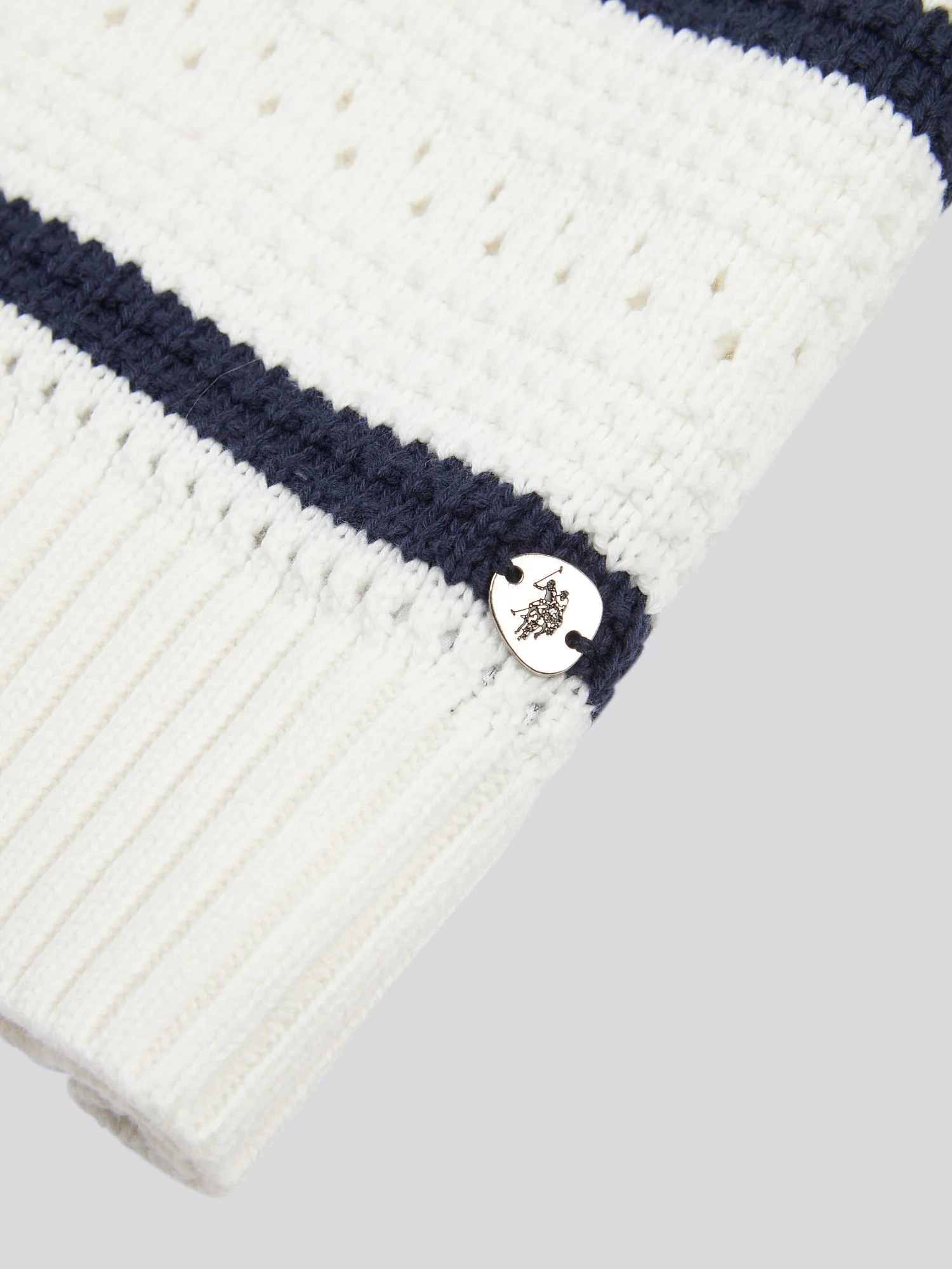 Womens Open Colour Stripe Pointelle Jumper in Navy Iris - Image 8